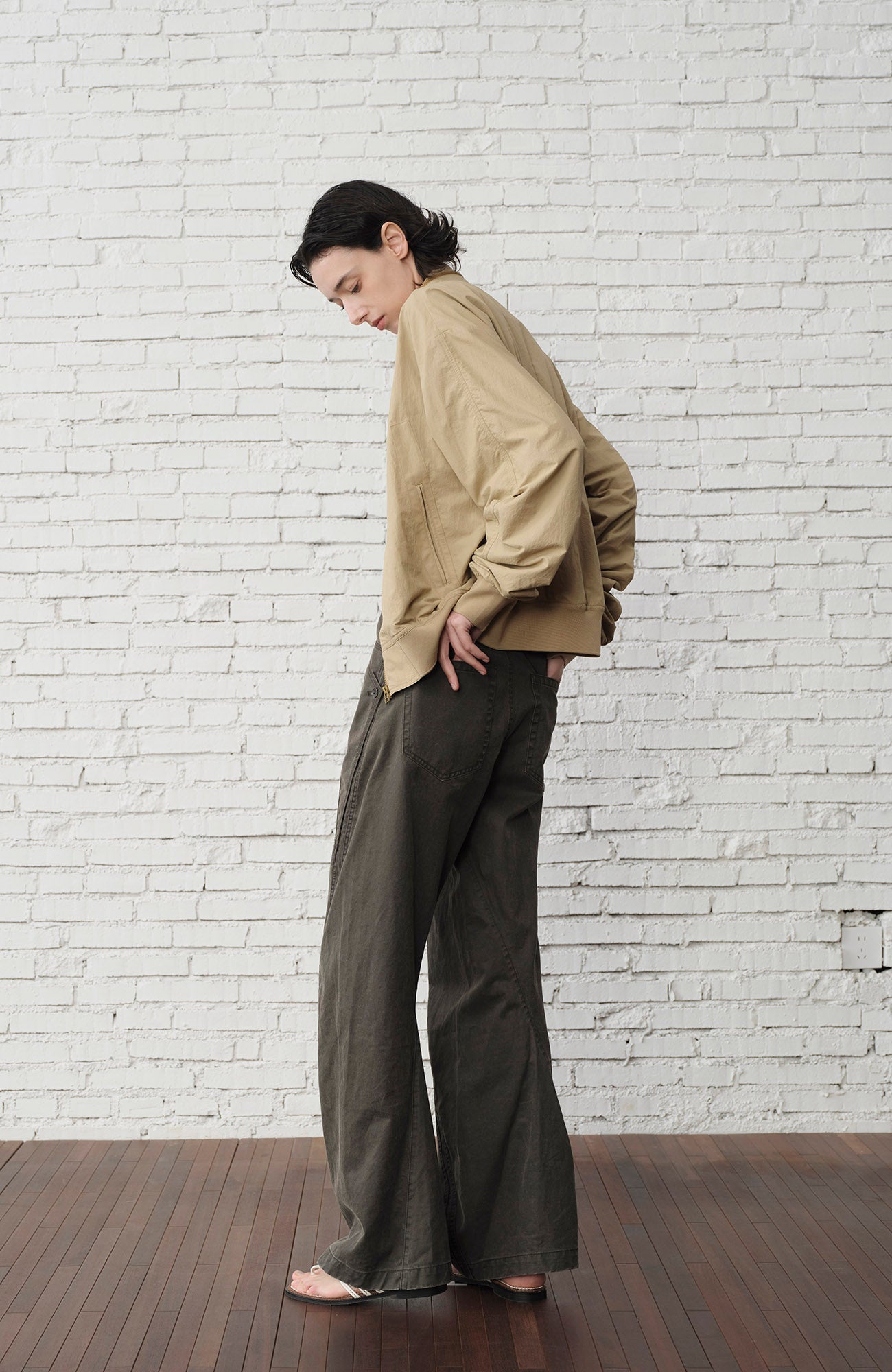 ORGANIC EMOTION Ruched-Sleeve Bomber Jacket-Jacket-M-Free Shipping Leatheretro