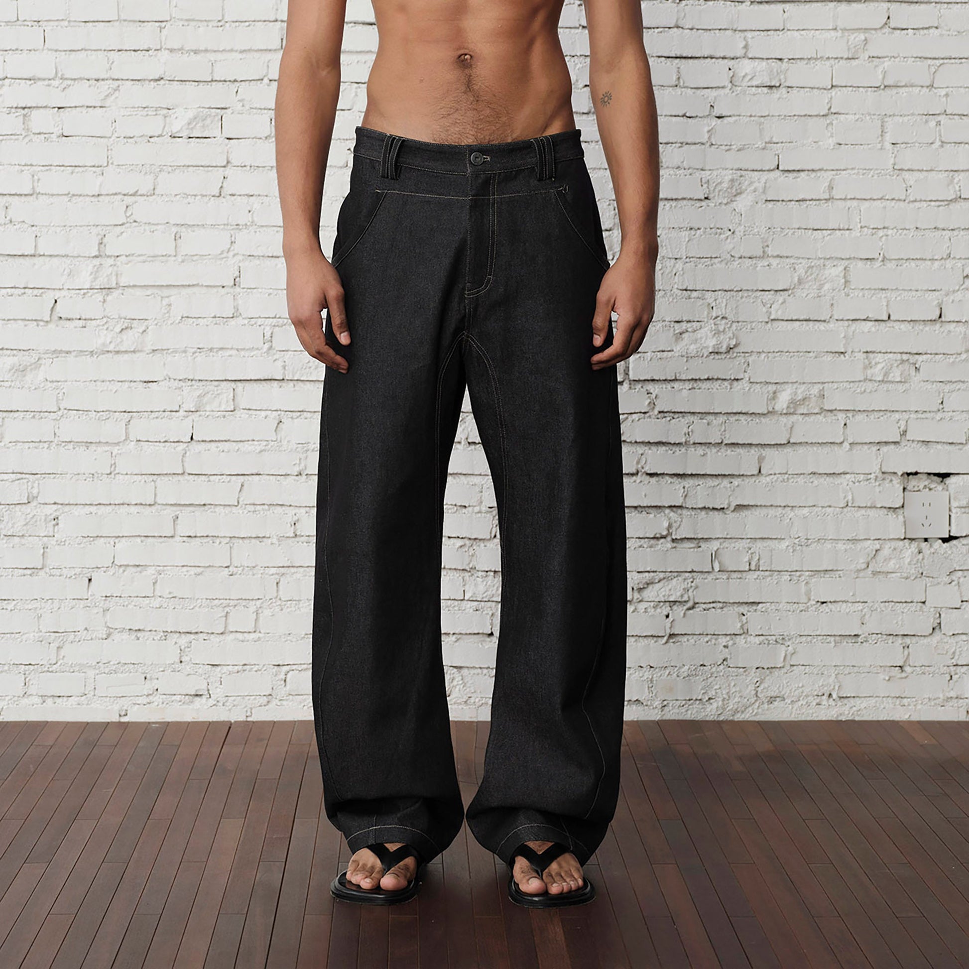 ORGANIC EMOTION Contrast-Paneled Workwear Jeans-Jeans-S-Free Shipping Leatheretro