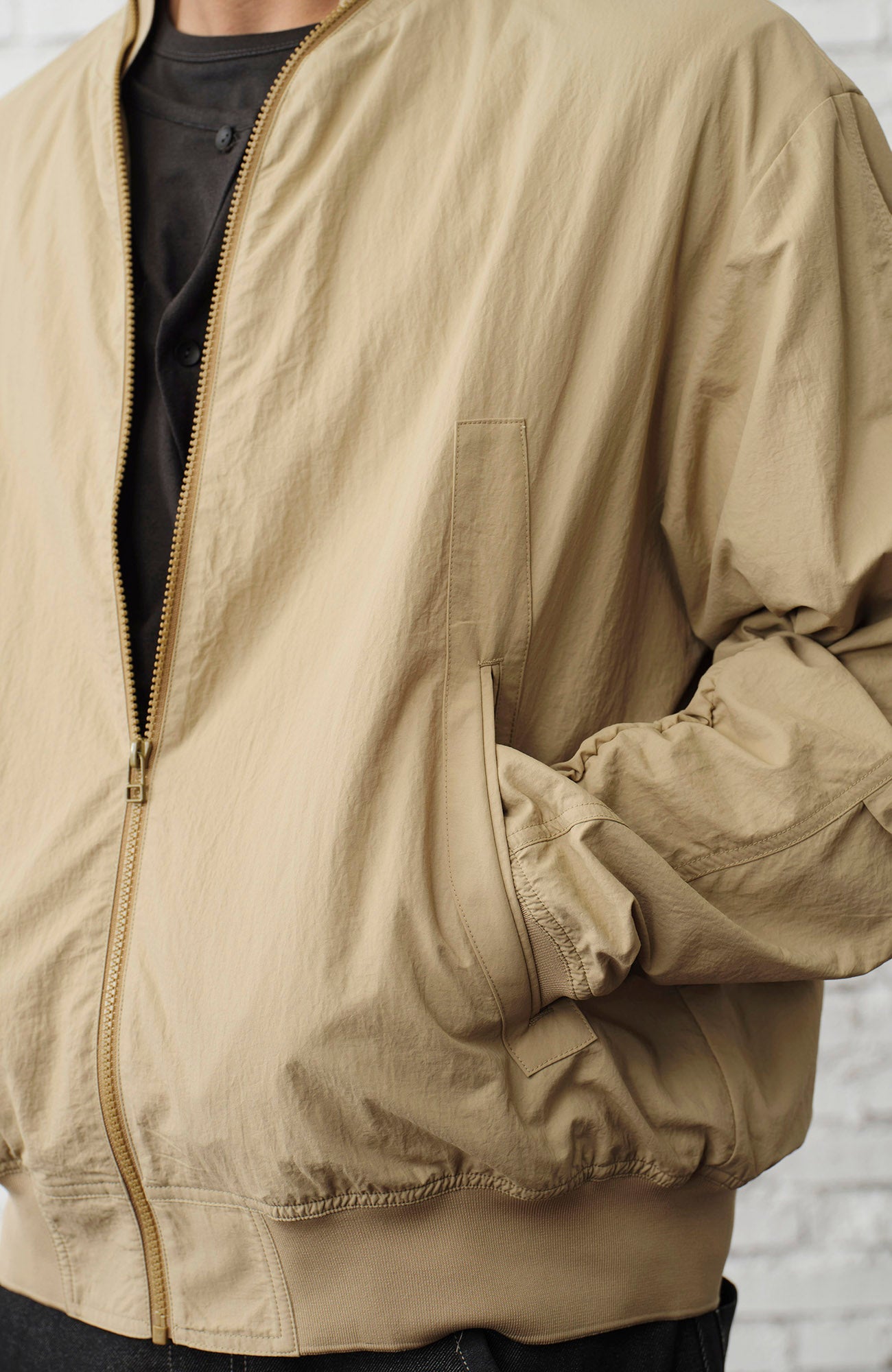 ORGANIC EMOTION Ruched-Sleeve Bomber Jacket-Jacket-M-Free Shipping Leatheretro