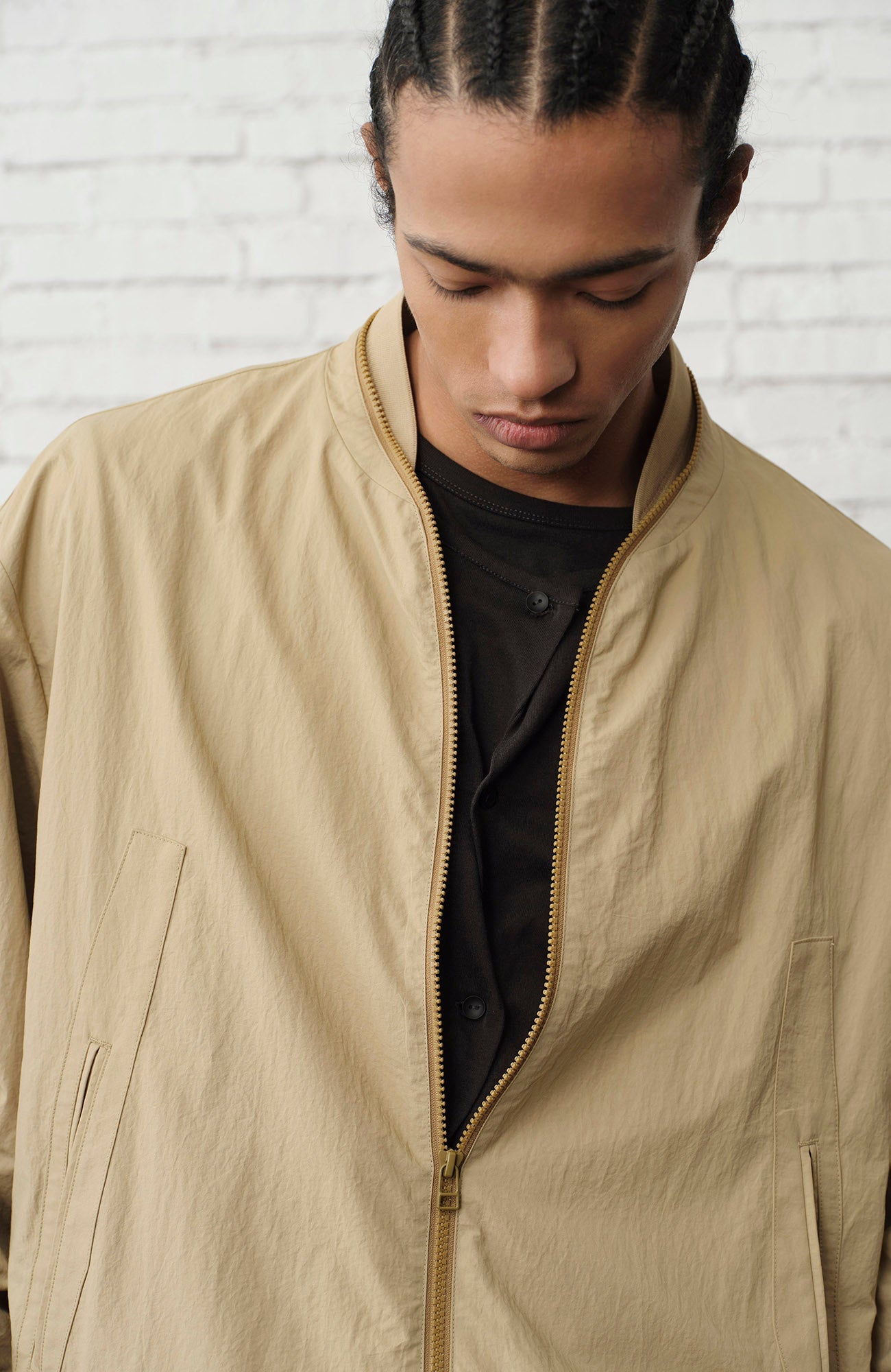 ORGANIC EMOTION Ruched-Sleeve Bomber Jacket-Jacket-M-Free Shipping Leatheretro