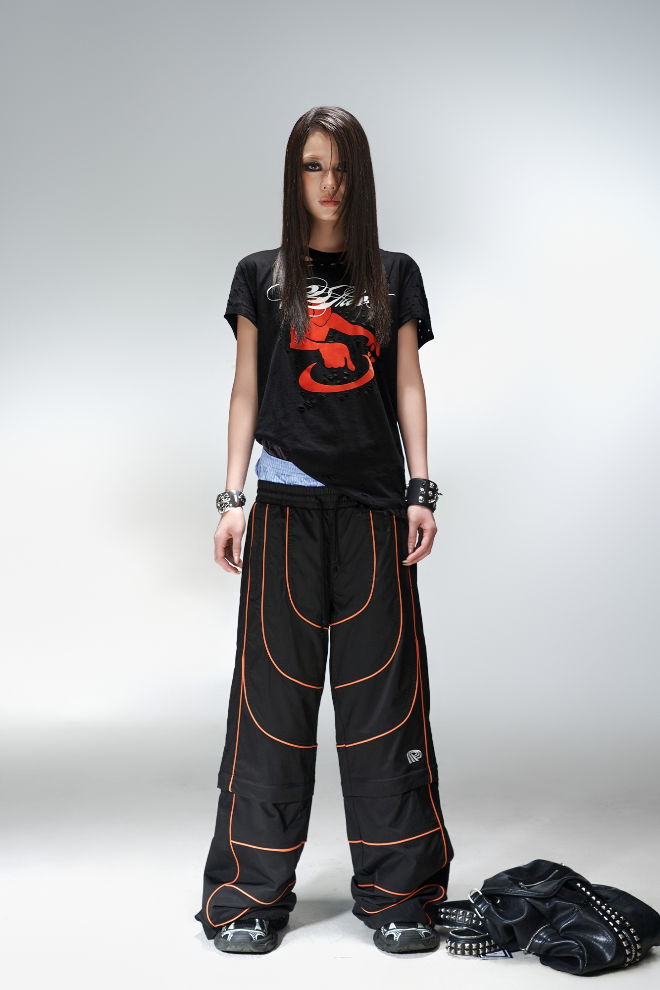 PCCVISION Contrast-Stitch Detachable Paneled Wide-Leg Pants-Pants-S-Free Shipping Leatheretro