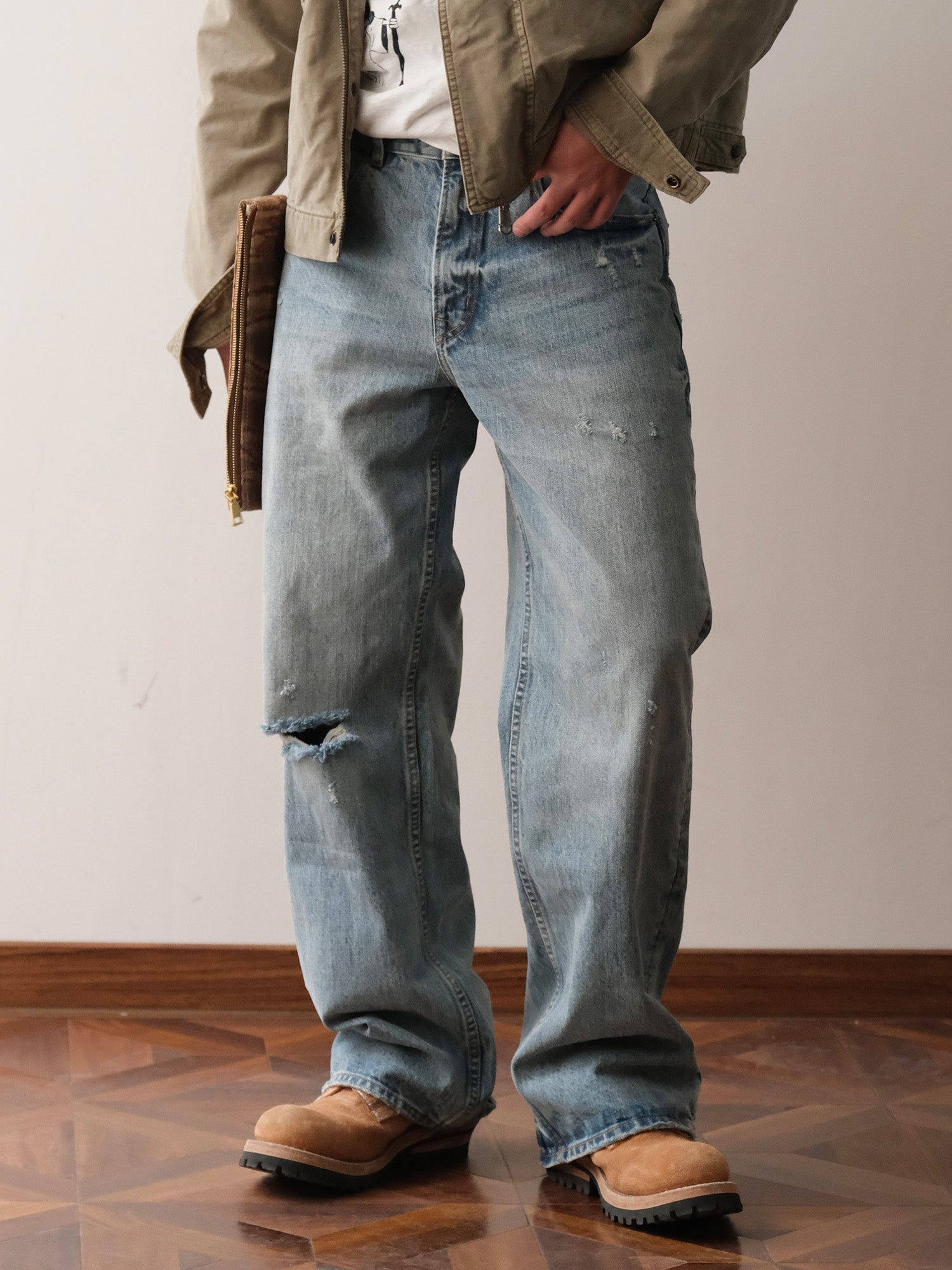 NEIGBORL Washed Distressed Straight-Leg Jeans-Jeans-S-Free Shipping Leatheretro