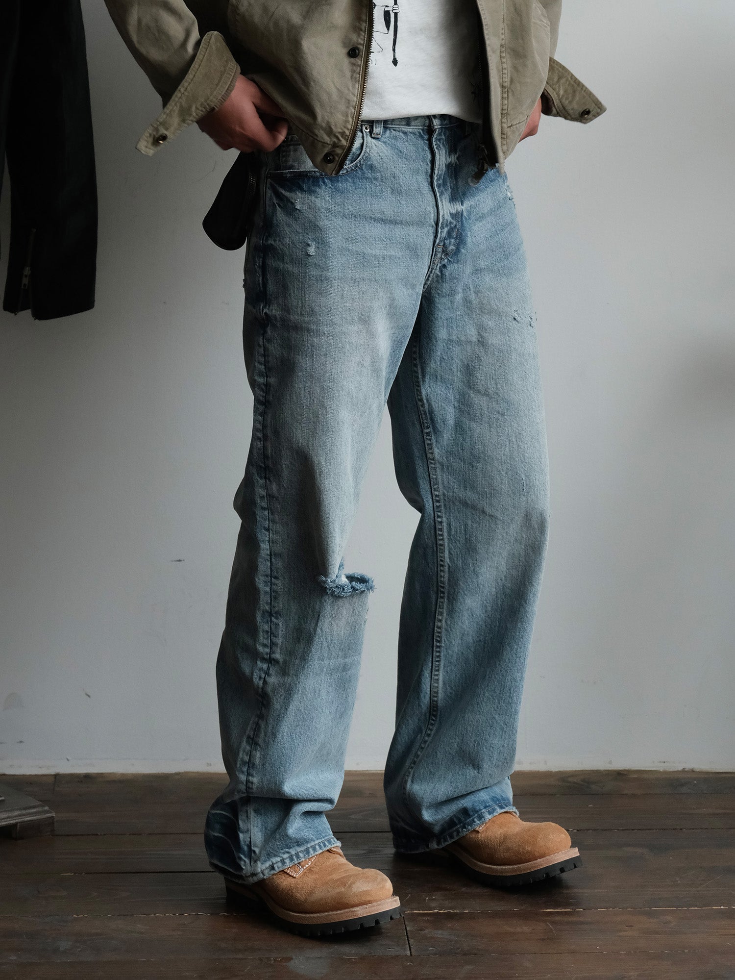 NEIGBORL Washed Distressed Straight-Leg Jeans-Jeans-S-Free Shipping Leatheretro
