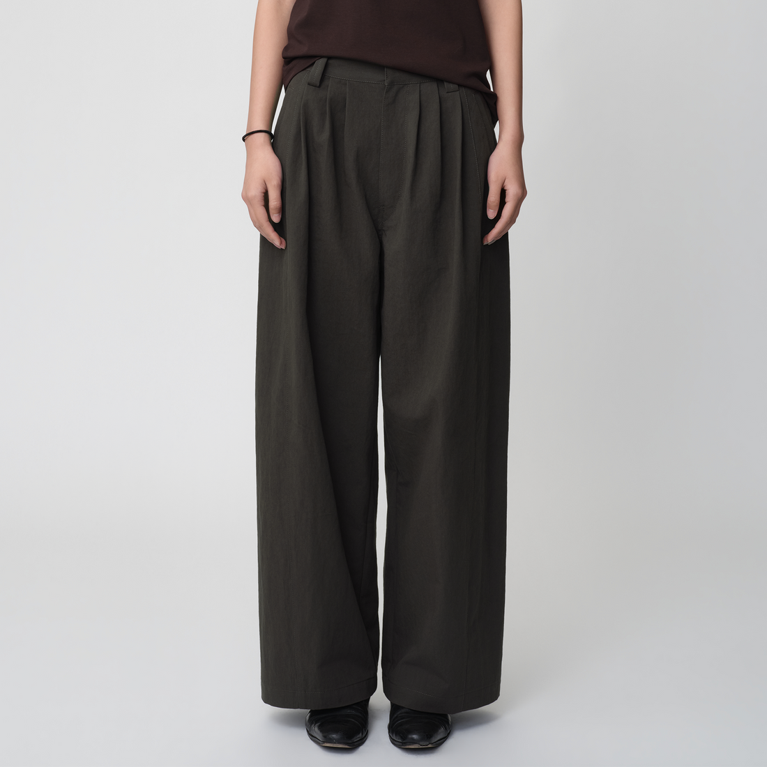 OPICLOTH Retro Pleated Wide-Leg Trousers-Pants-XS-Khaki-Free Shipping Leatheretro