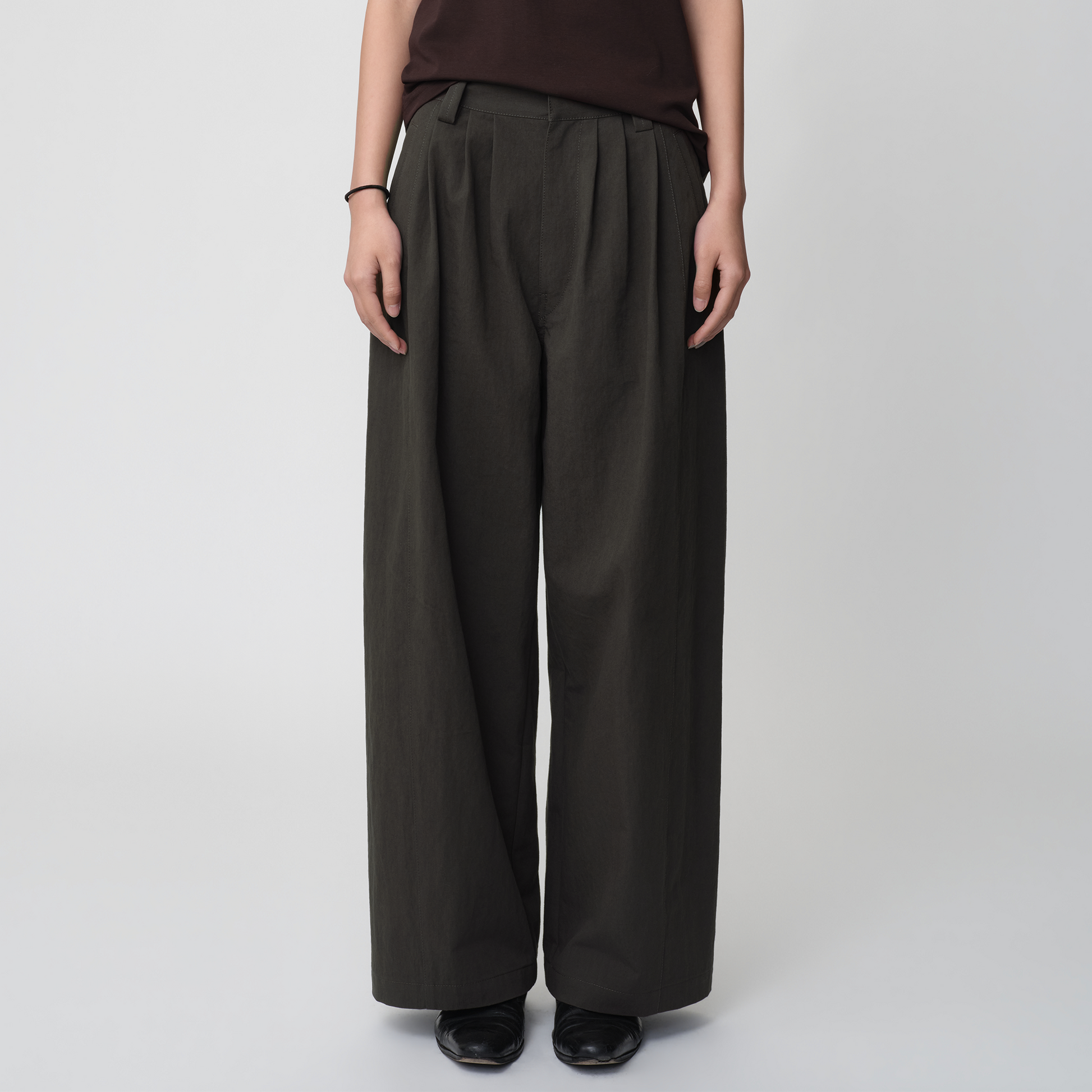 OPICLOTH Retro Pleated Wide-Leg Trousers-Pants-XS-Brown-Free Shipping Leatheretro
