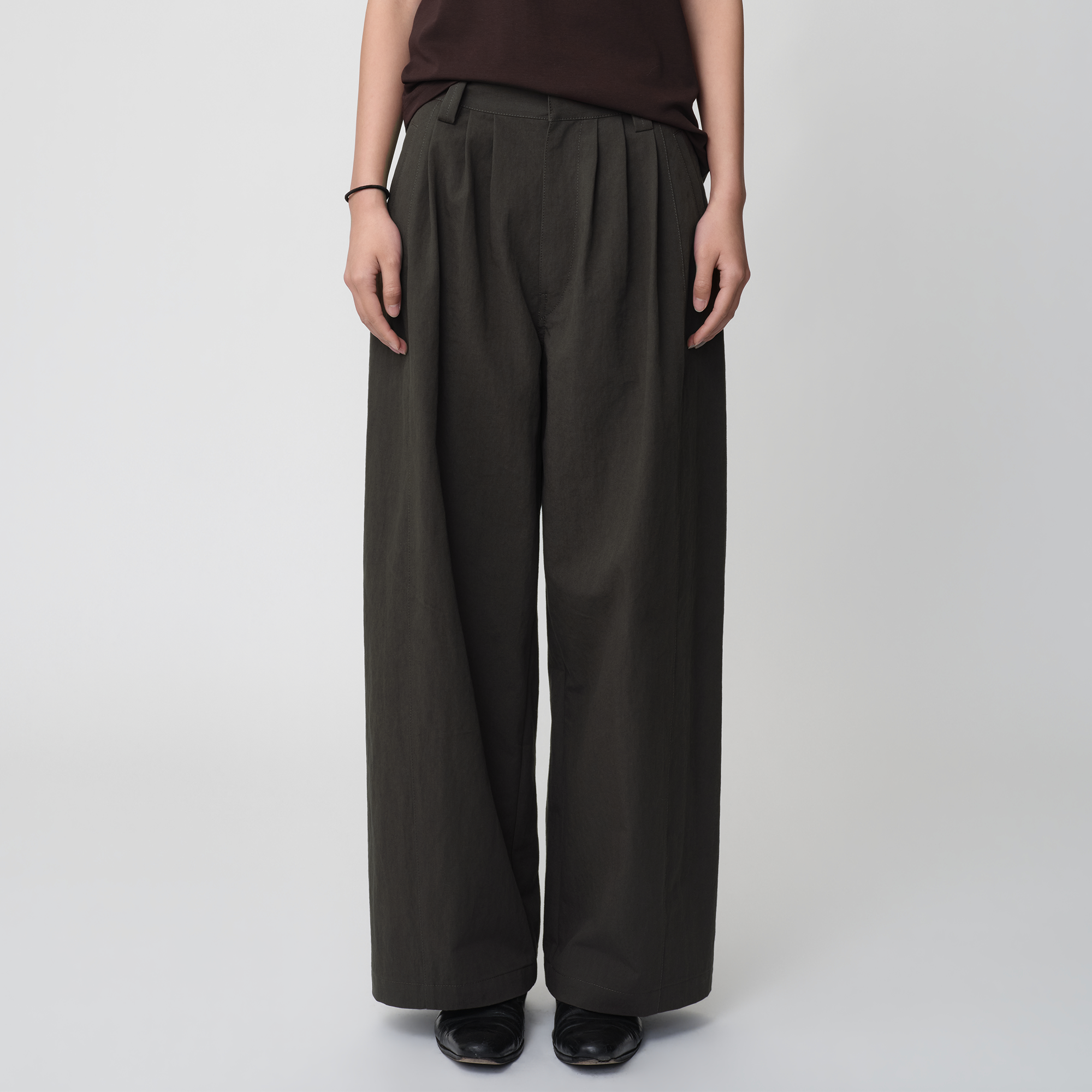 OPICLOTH Retro Pleated Wide-Leg Trousers-Pants-XS-Brown-Free Shipping Leatheretro