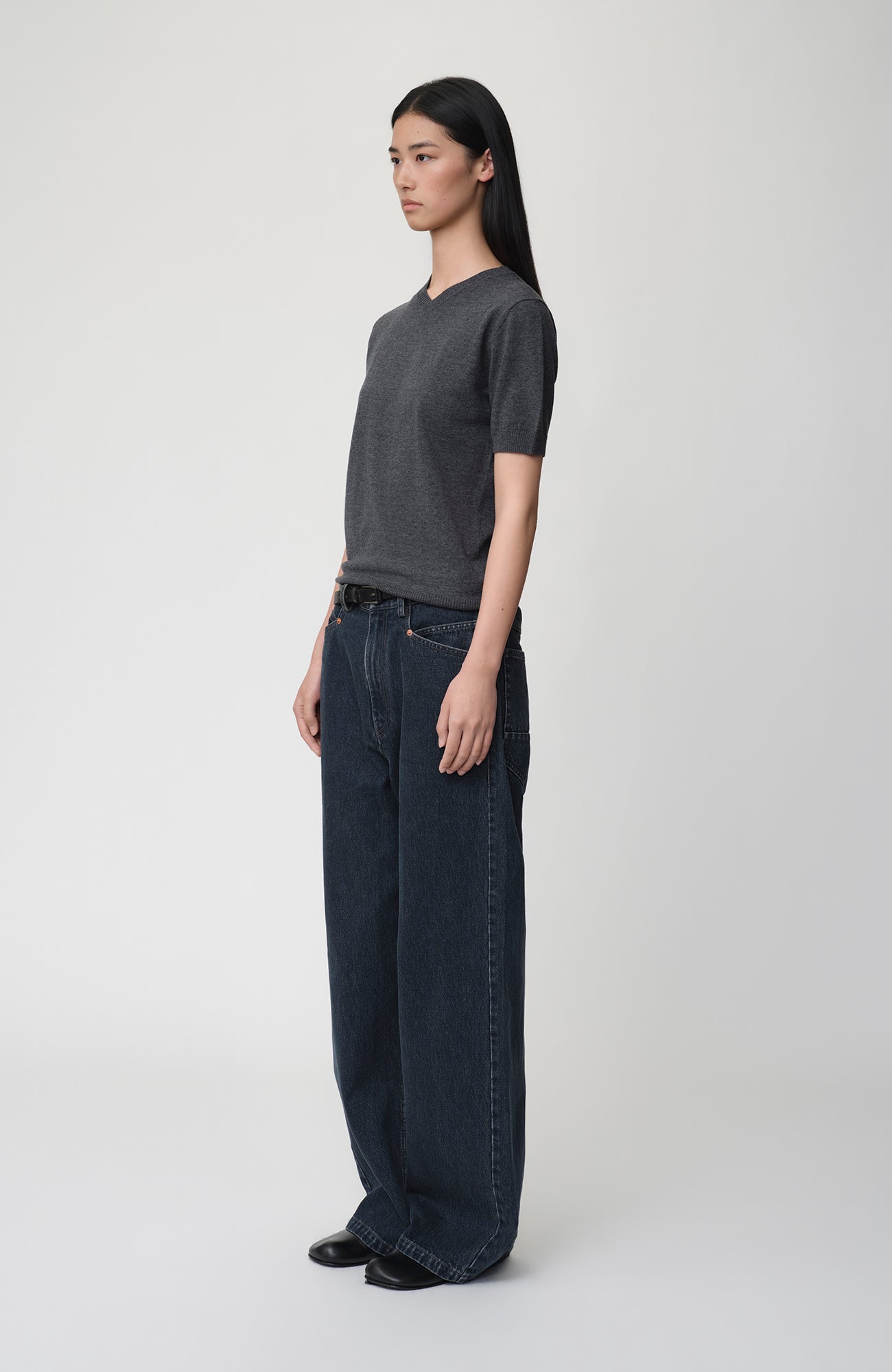 OPICLOTH V-Neck Knit Sweater Tee-T Shirt-XS (Preorder)-Black-Free Shipping Leatheretro