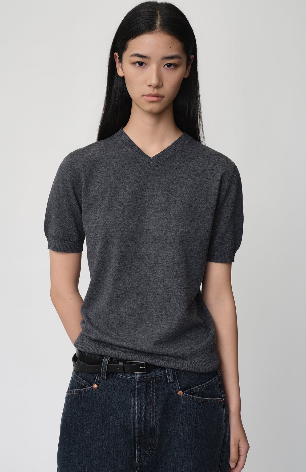 OPICLOTH V-Neck Knit Sweater Tee-T Shirt-XS (Preorder)-Black-Free Shipping Leatheretro