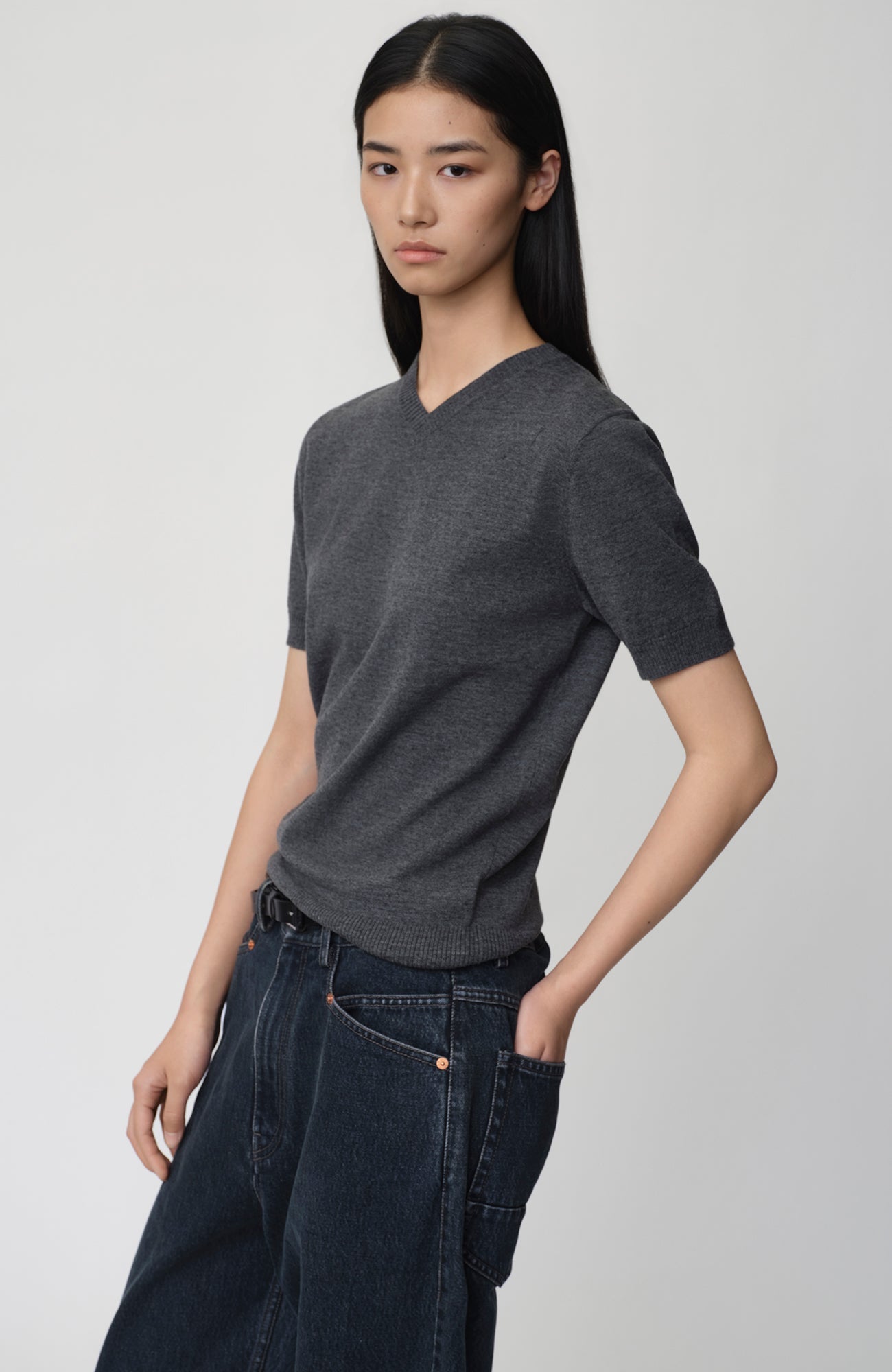 OPICLOTH V-Neck Knit Sweater Tee-T Shirt-XS (Preorder)-Black-Free Shipping Leatheretro