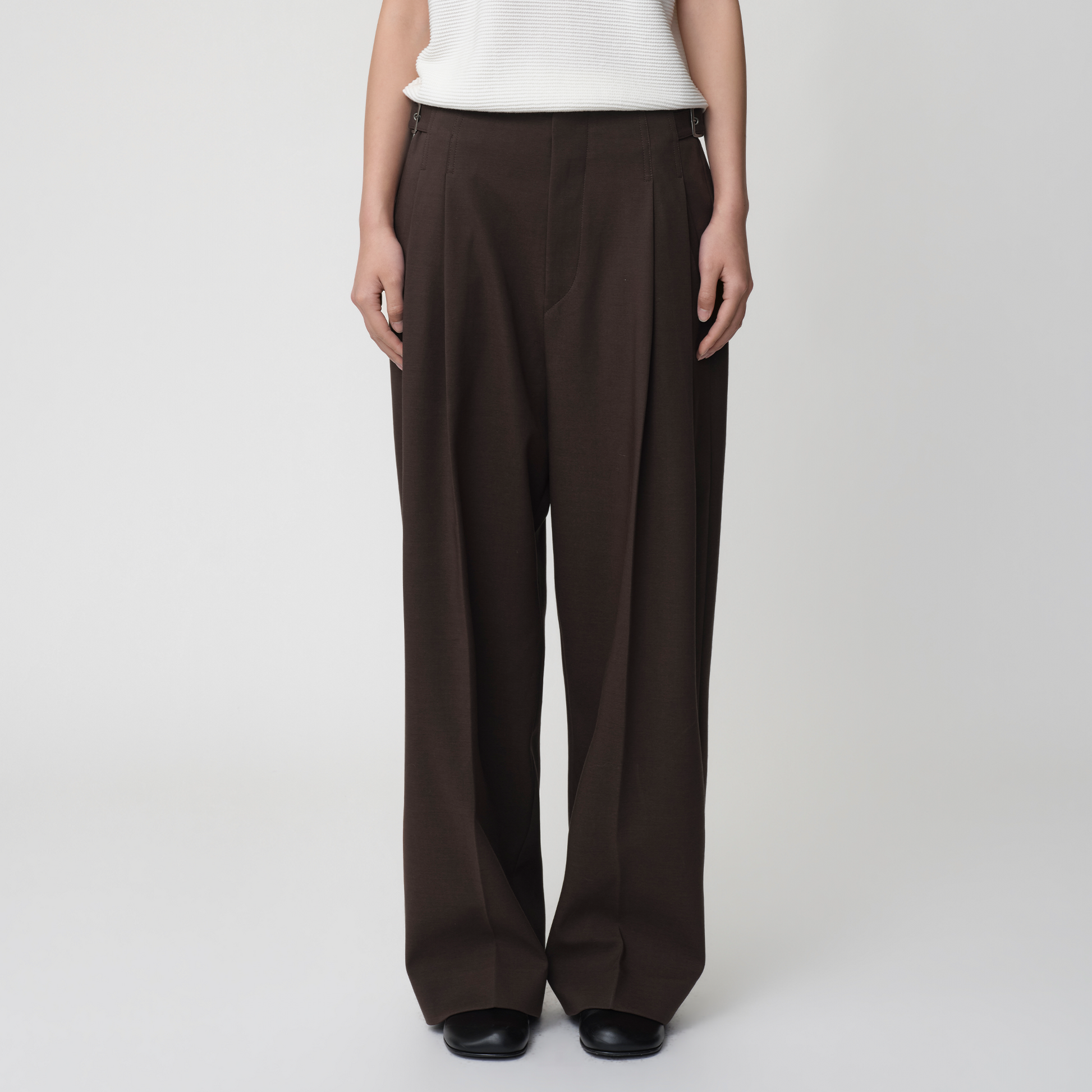 OPICLOTH Retro Double-Pleated Buckle-Tab Trousers-Pants-XS-Free Shipping Leatheretro