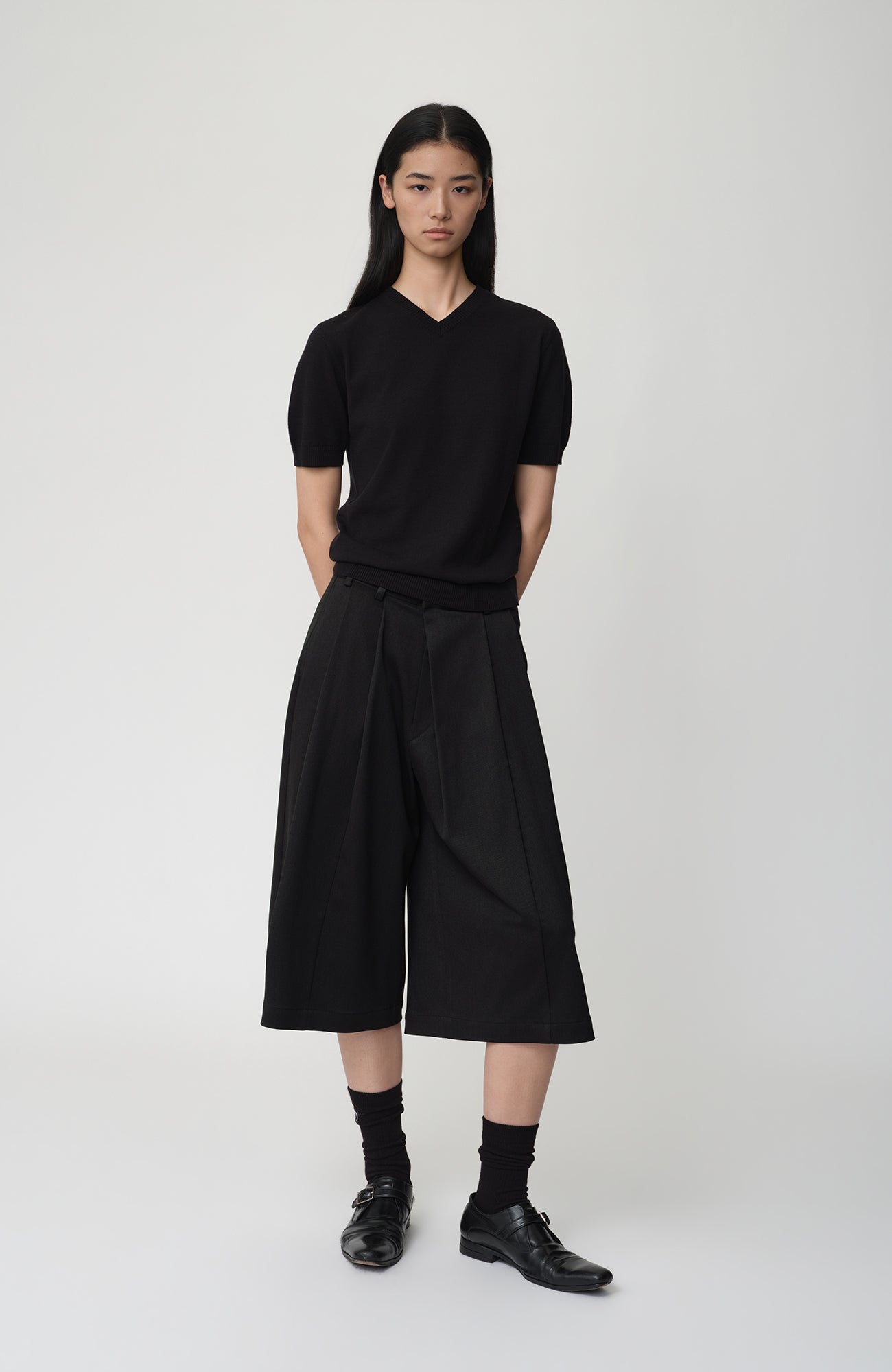 OPICLOTH Asymmetrical Pleated Wool-Blend Shorts-Shorts-XS-Free Shipping Leatheretro