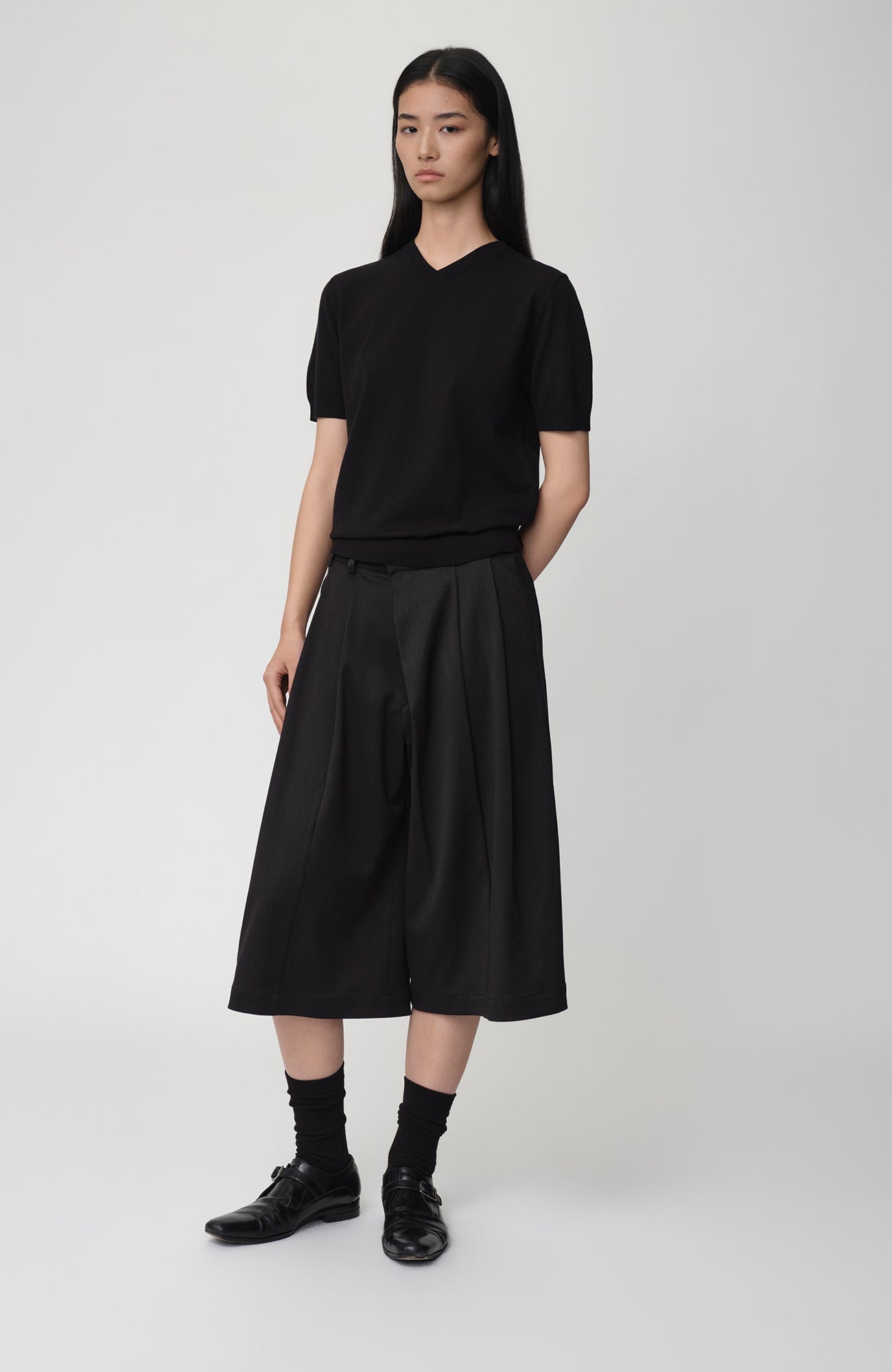 OPICLOTH V-Neck Knit Sweater Tee-T Shirt-XS (Preorder)-Black-Free Shipping Leatheretro
