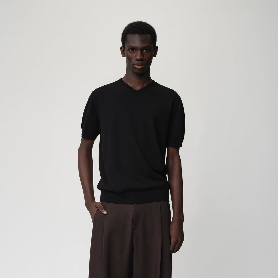 OPICLOTH V-Neck Knit Sweater Tee-T Shirt-XS (Preorder)-Black-Free Shipping Leatheretro