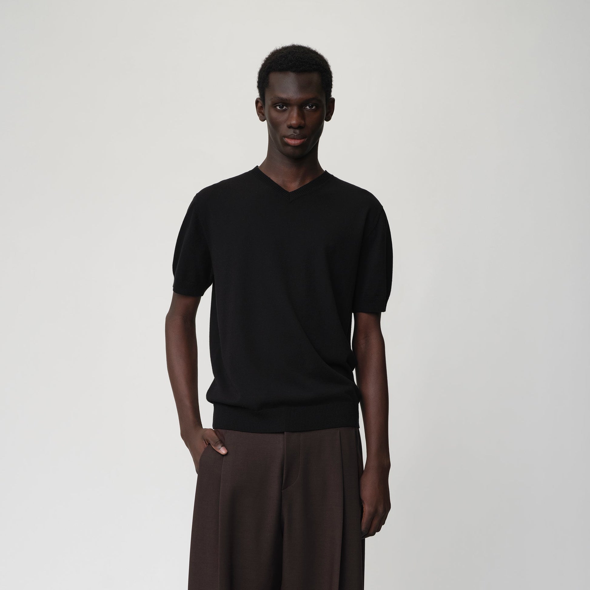 OPICLOTH V-Neck Knit Sweater Tee-T Shirt-XS (Preorder)-Black-Free Shipping Leatheretro