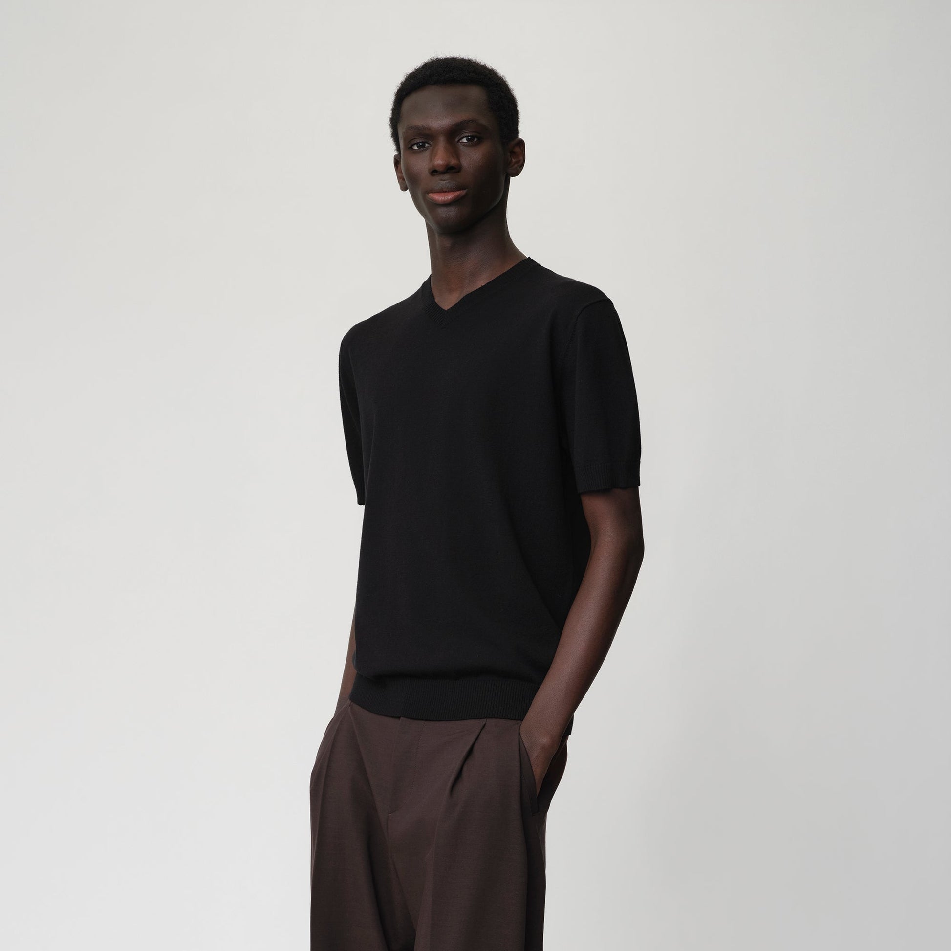 OPICLOTH V-Neck Knit Sweater Tee-T Shirt-XS (Preorder)-Black-Free Shipping Leatheretro