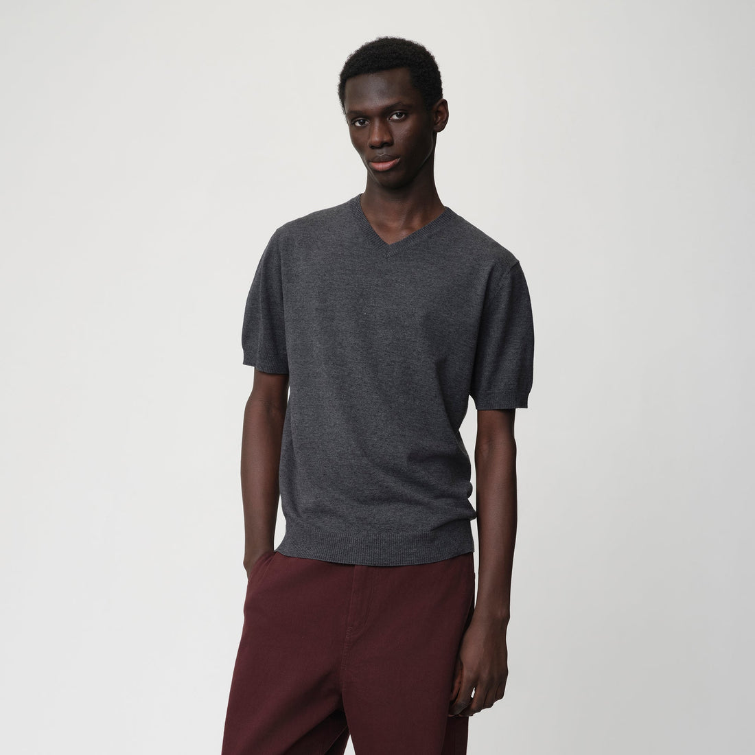 OPICLOTH V-Neck Knit Sweater Tee-T Shirt-XS (Preorder)-Black-Free Shipping Leatheretro