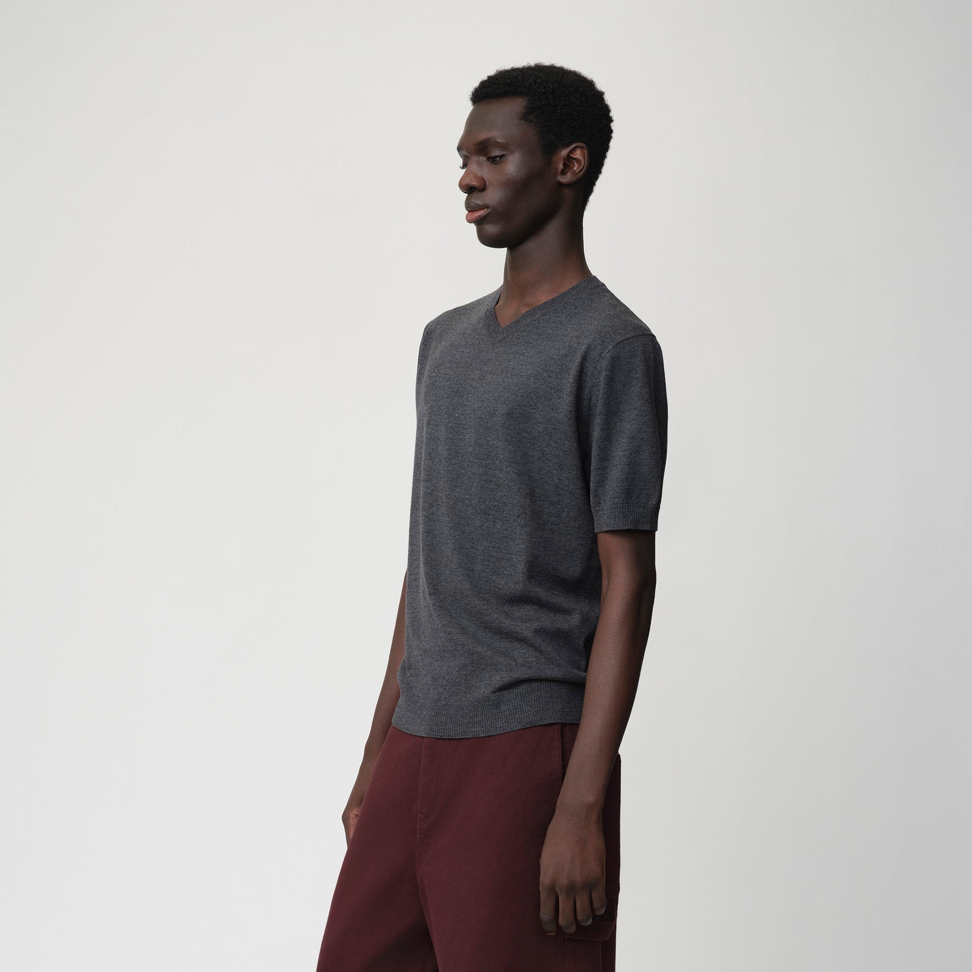 OPICLOTH V-Neck Knit Sweater Tee-T Shirt-XS (Preorder)-Black-Free Shipping Leatheretro