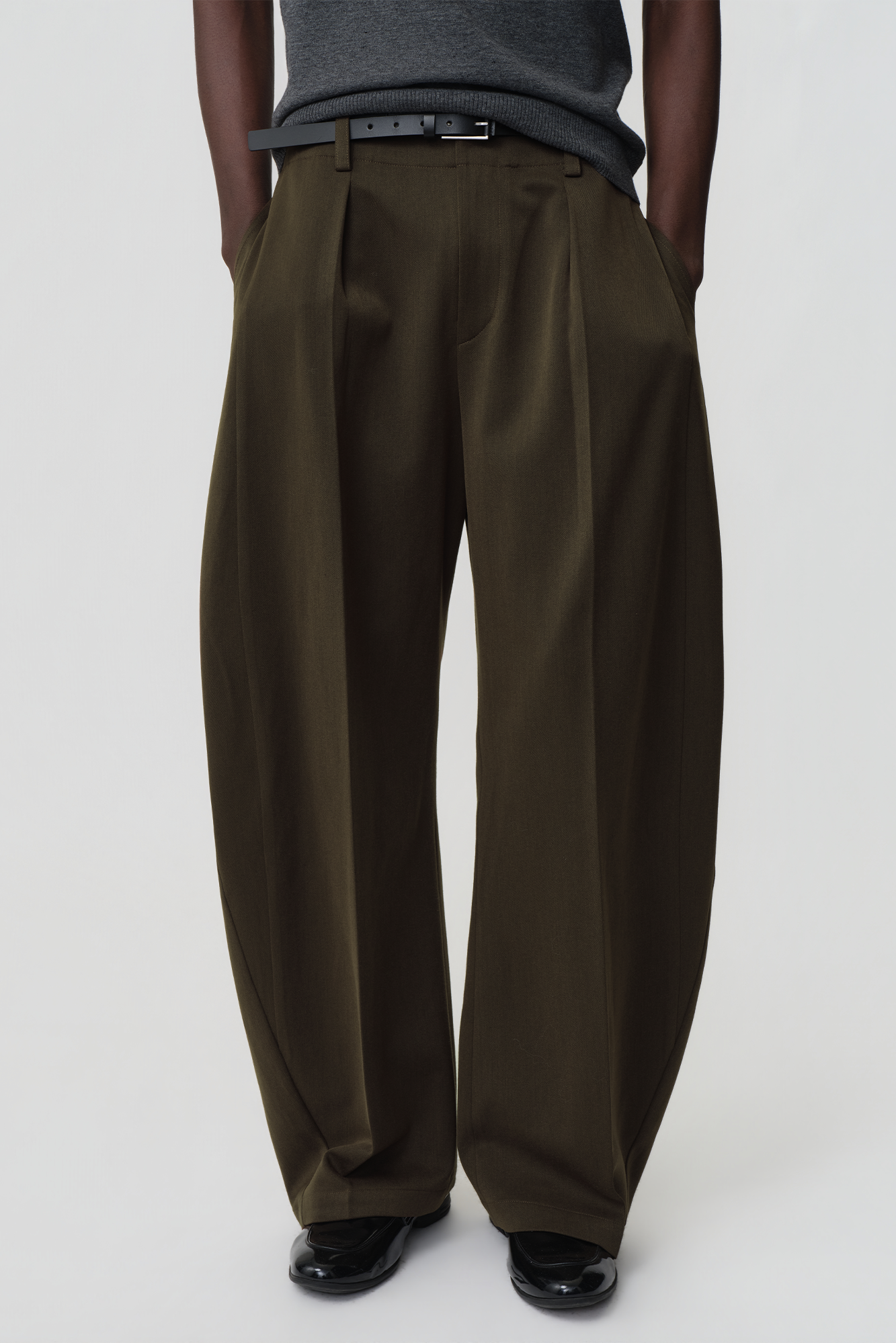 OPICLOTH Wool-Blend Double-Pleated Curved Trousers-Pants-XS-Free Shipping Leatheretro