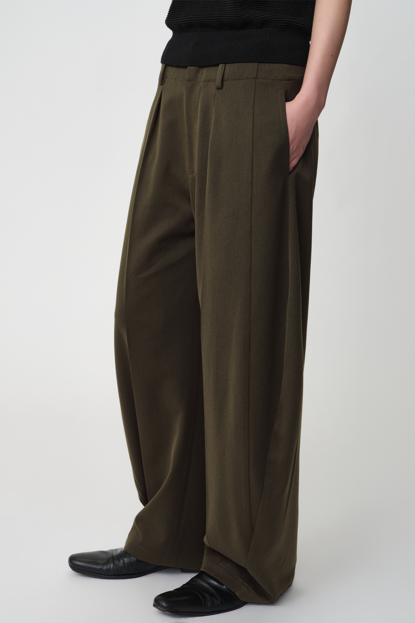 OPICLOTH Wool-Blend Double-Pleated Curved Trousers-Pants-XS-Free Shipping Leatheretro