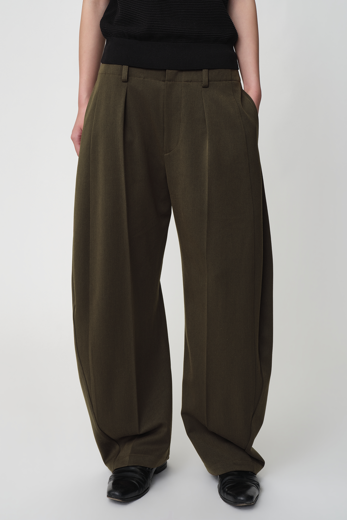 OPICLOTH Wool-Blend Double-Pleated Curved Trousers-Pants-XS-Free Shipping Leatheretro