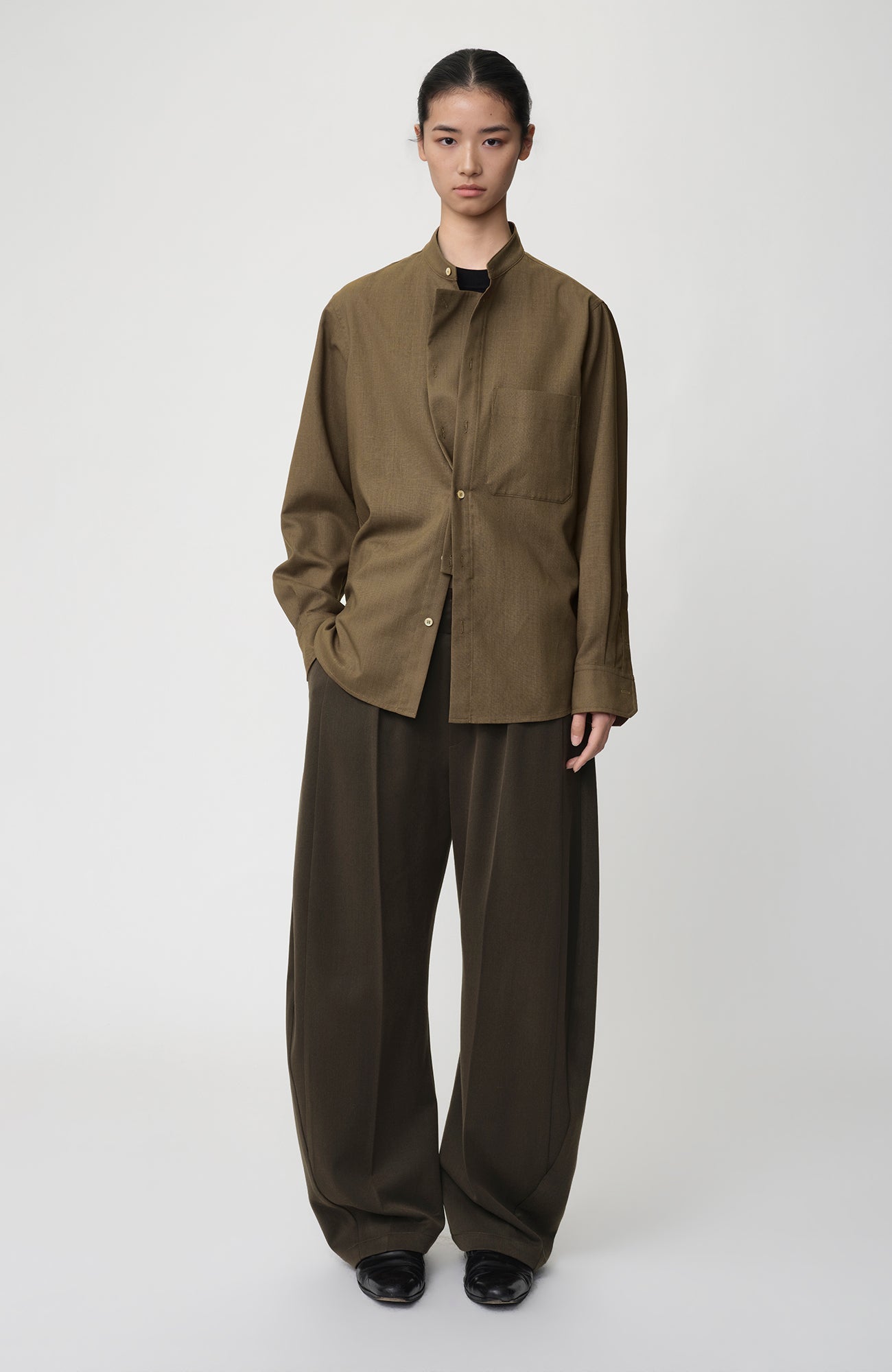 OPICLOTH Layered-Placket Stand-Collar Shirt-Shirt-XS-Free Shipping Leatheretro