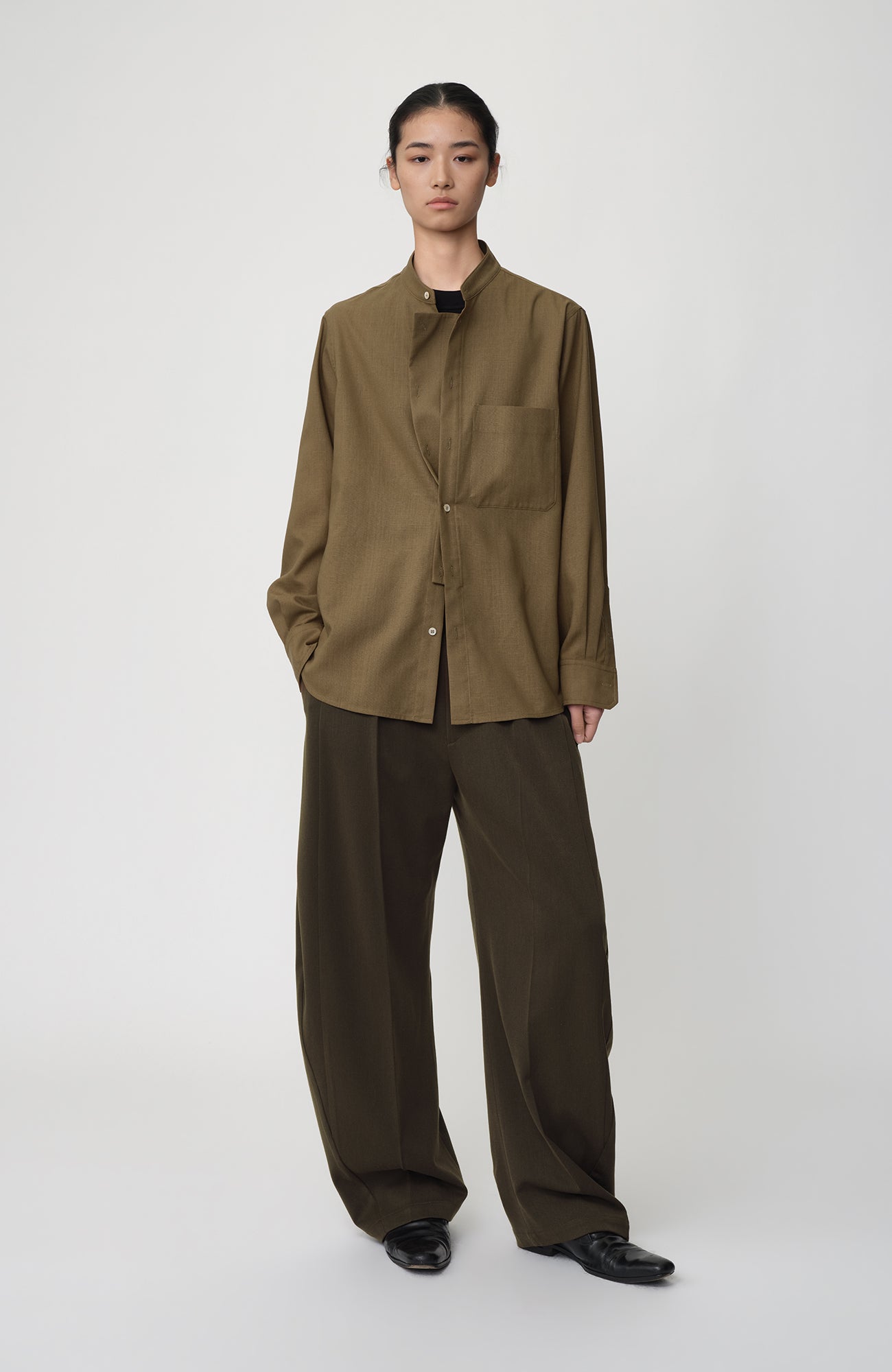 OPICLOTH Layered-Placket Stand-Collar Shirt-Shirt-XS-Free Shipping Leatheretro