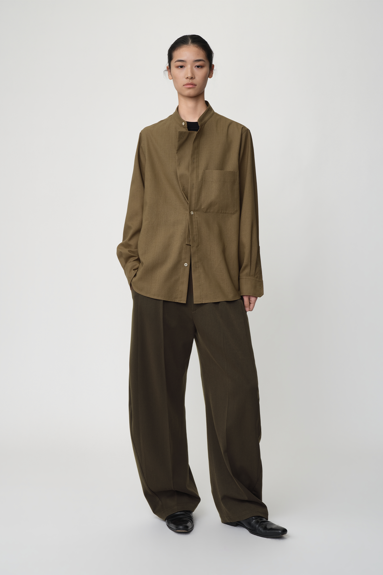 OPICLOTH Wool-Blend Double-Pleated Curved Trousers-Pants-XS-Free Shipping Leatheretro