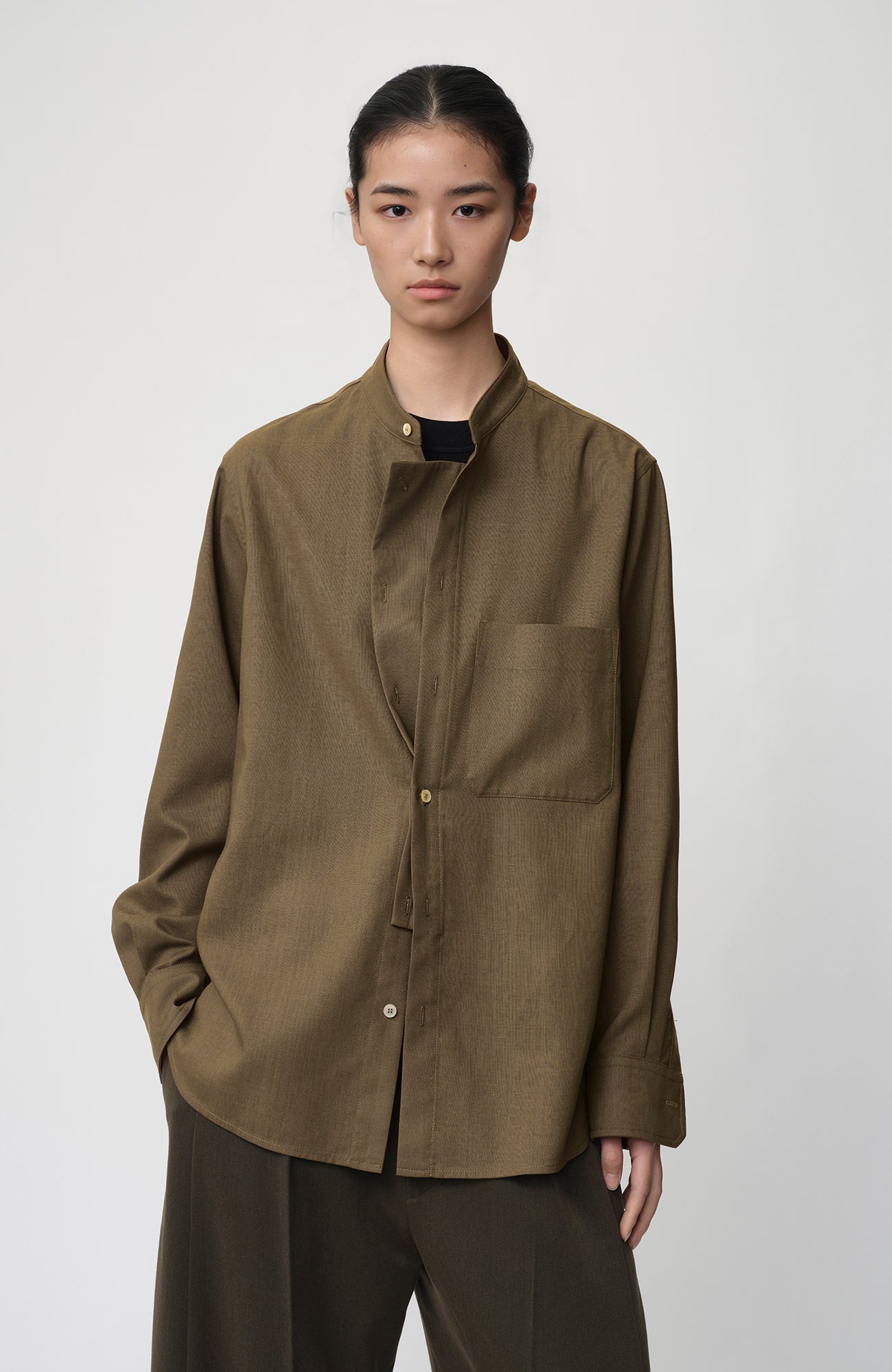 OPICLOTH Layered-Placket Stand-Collar Shirt-Shirt-XS-Free Shipping Leatheretro