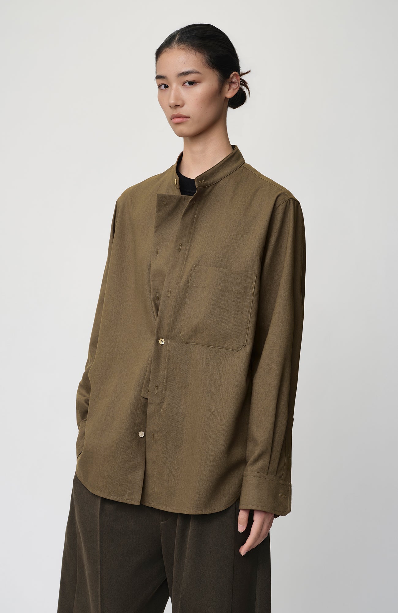 OPICLOTH Layered-Placket Stand-Collar Shirt-Shirt-XS-Free Shipping Leatheretro