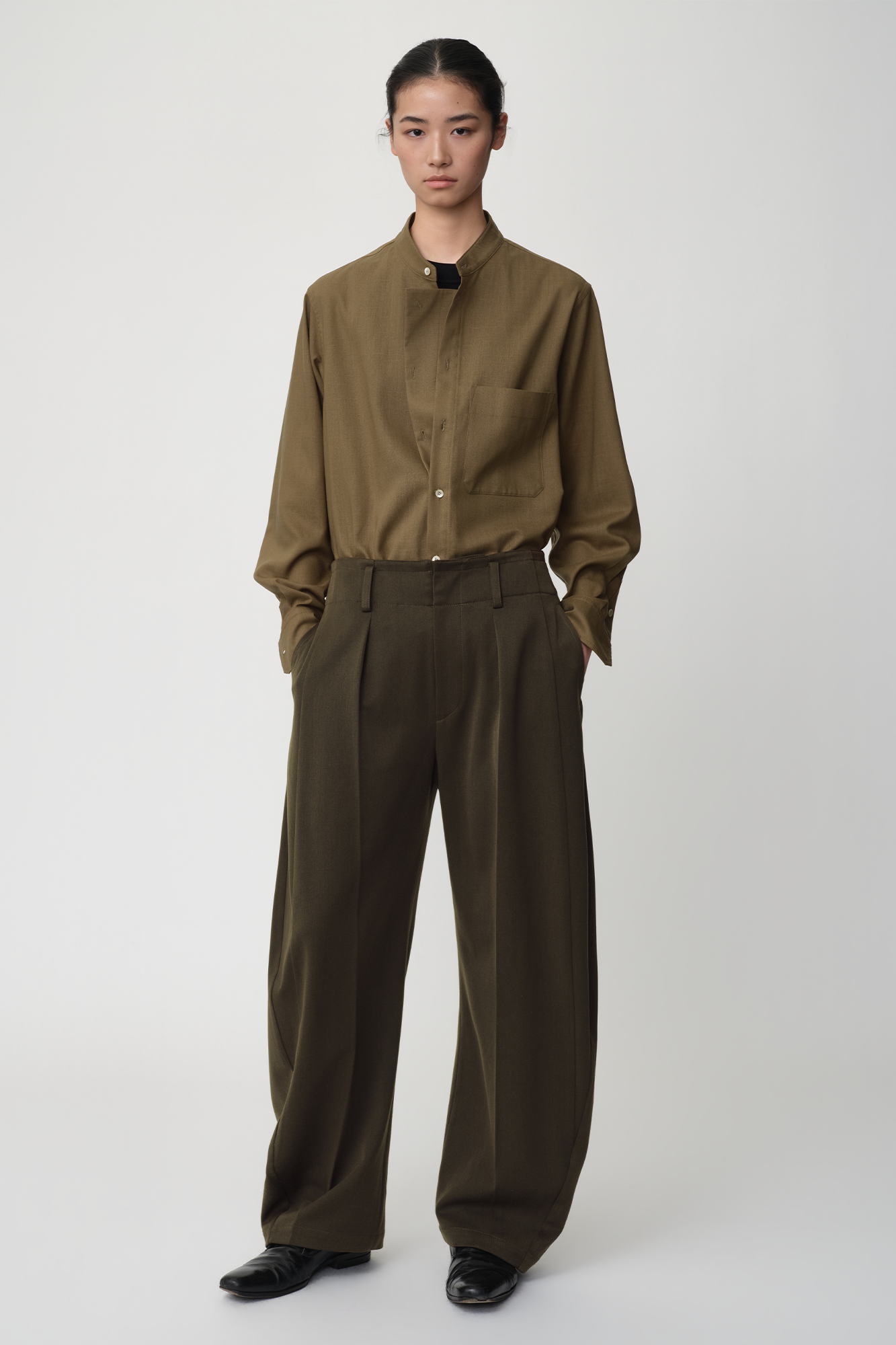 OPICLOTH Wool-Blend Double-Pleated Curved Trousers-Pants-XS-Free Shipping Leatheretro