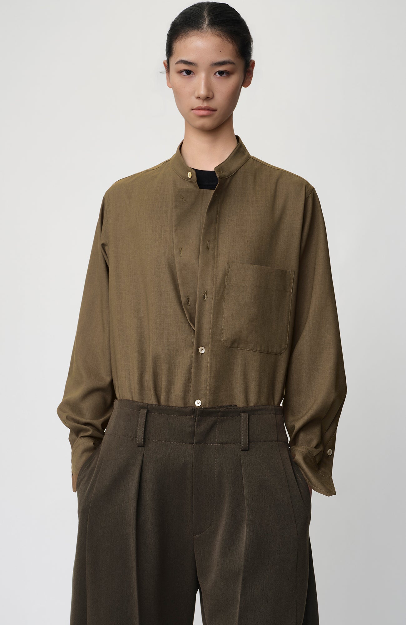 OPICLOTH Layered-Placket Stand-Collar Shirt-Shirt-XS-Free Shipping Leatheretro
