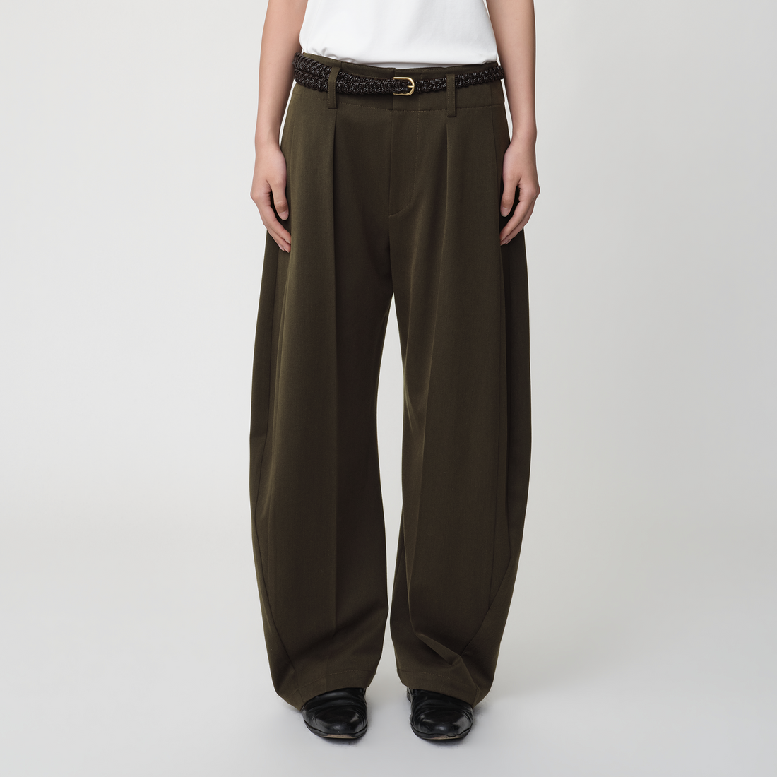 OPICLOTH Wool-Blend Double-Pleated Curved Trousers-Pants-XS-Free Shipping Leatheretro