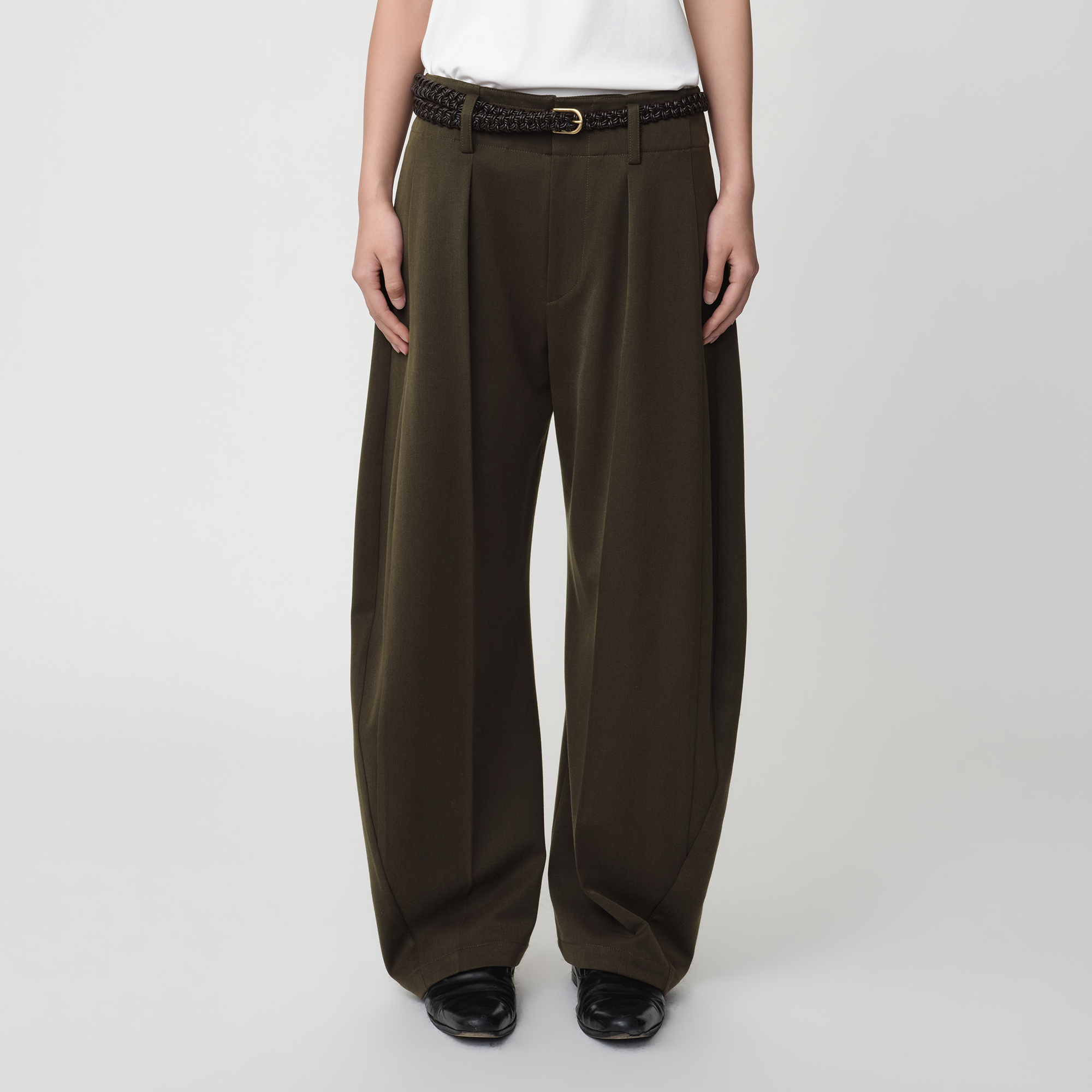 OPICLOTH Wool-Blend Double-Pleated Curved Trousers-Pants-XS-Free Shipping Leatheretro