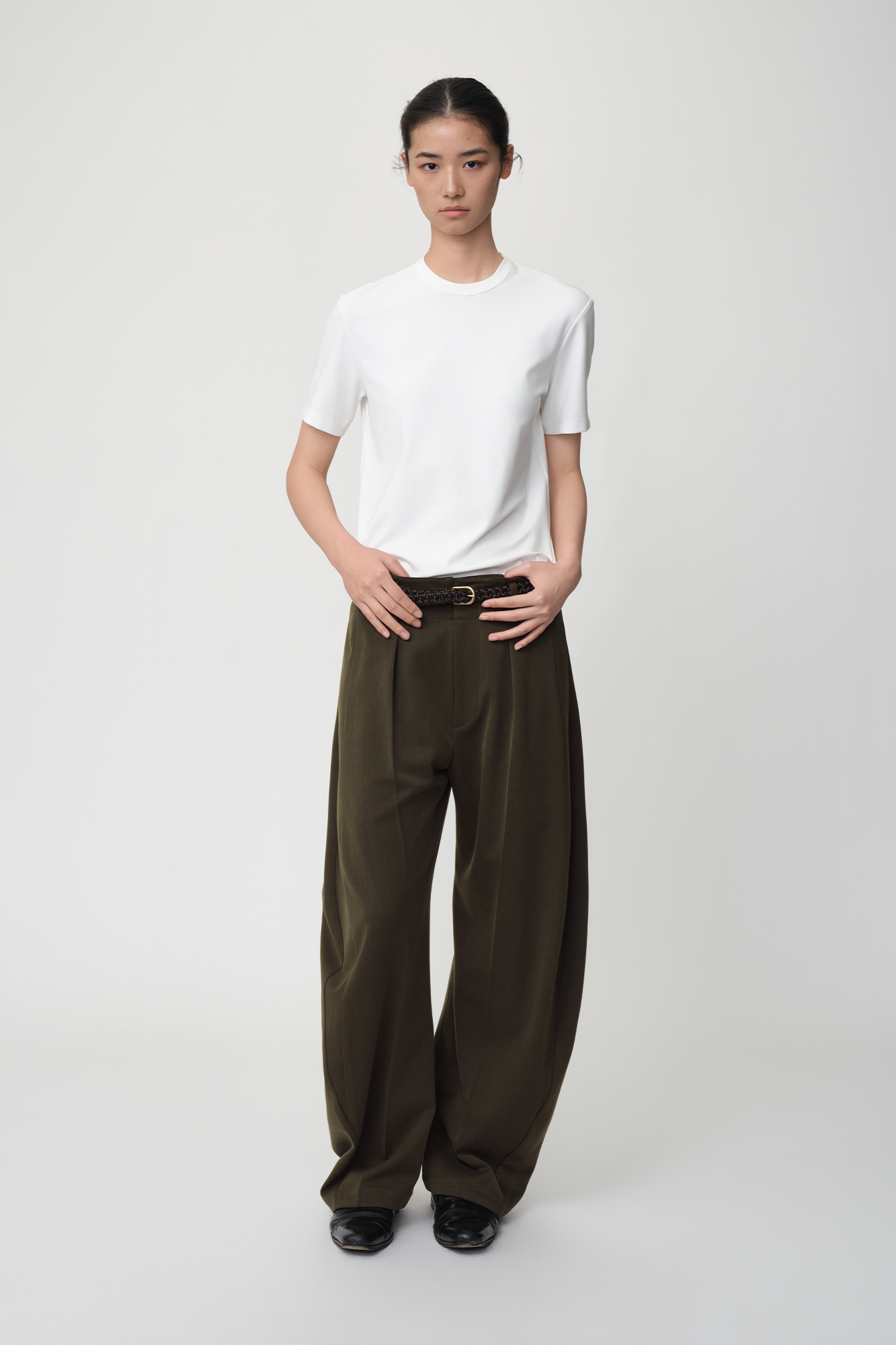 OPICLOTH Wool-Blend Double-Pleated Curved Trousers-Pants-XS-Free Shipping Leatheretro