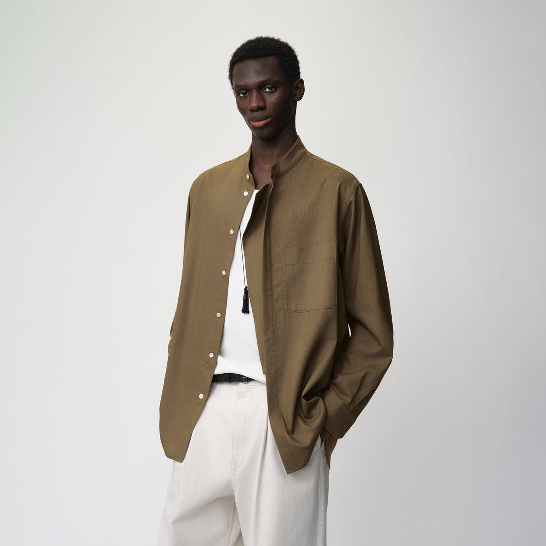 OPICLOTH Layered-Placket Stand-Collar Shirt-Shirt-XS-Free Shipping Leatheretro