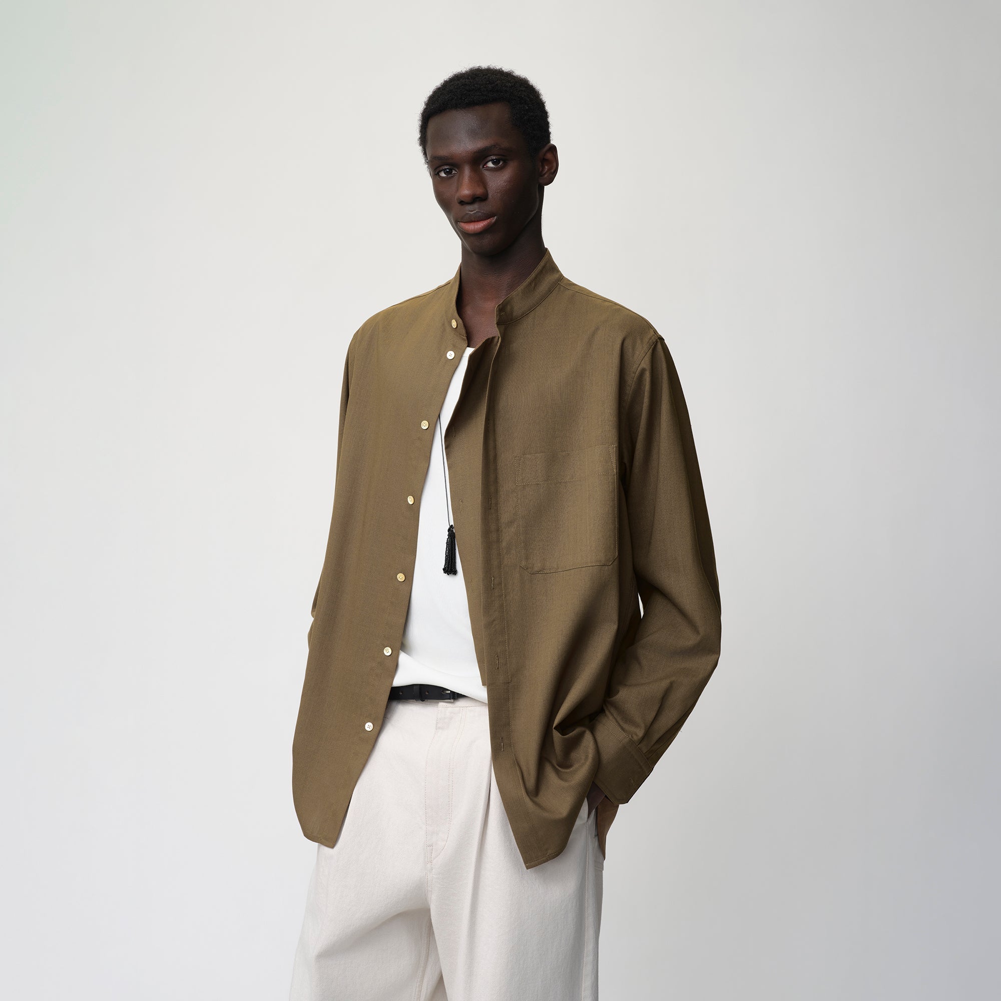 OPICLOTH Layered-Placket Stand-Collar Shirt-Shirt-XS-Free Shipping Leatheretro