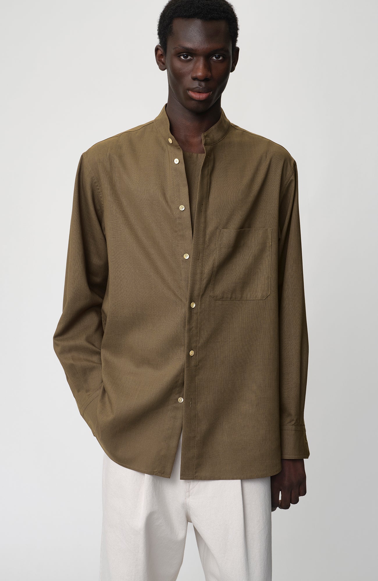 OPICLOTH Layered-Placket Stand-Collar Shirt-Shirt-XS-Free Shipping Leatheretro