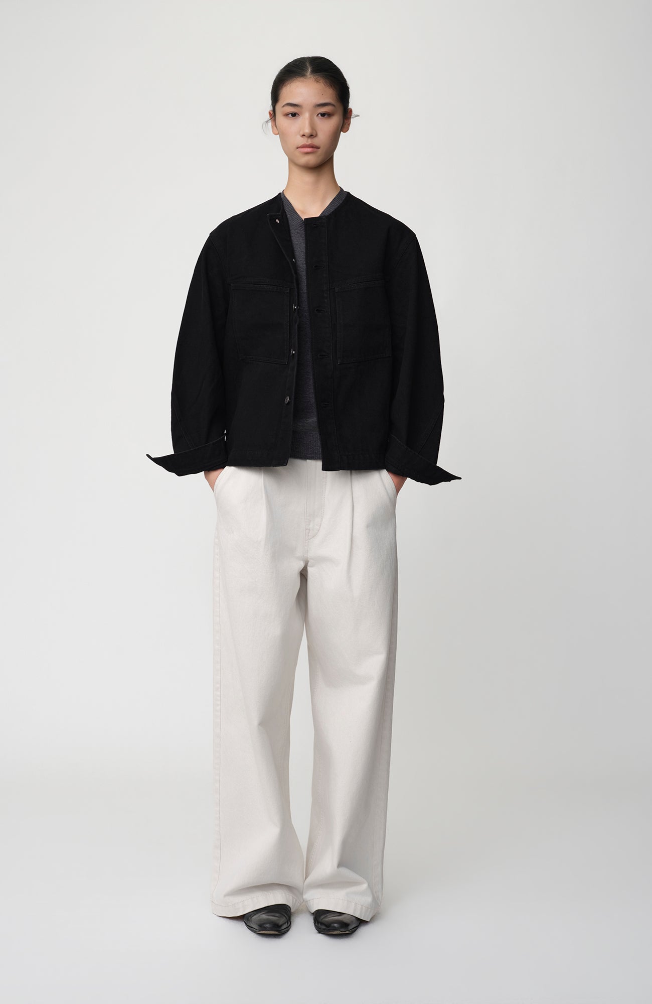 OPICLOTH Collarless Curve-Sleeve Jacket-Jacket-XS-Free Shipping Leatheretro