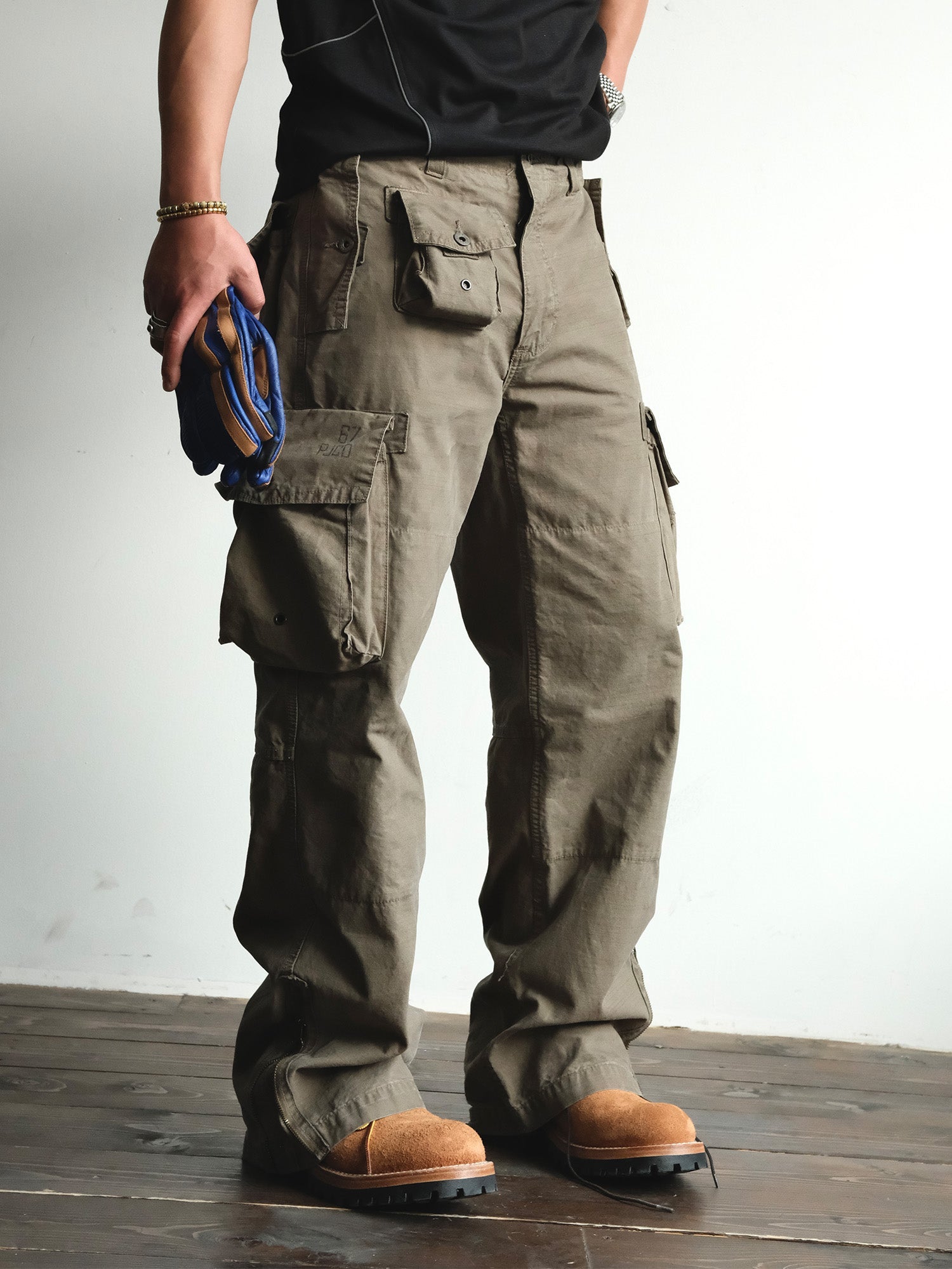 NEIGBORL Washed Distressed Multi-Pocket Cargo Pants-Pants-S-Black-Free Shipping Leatheretro