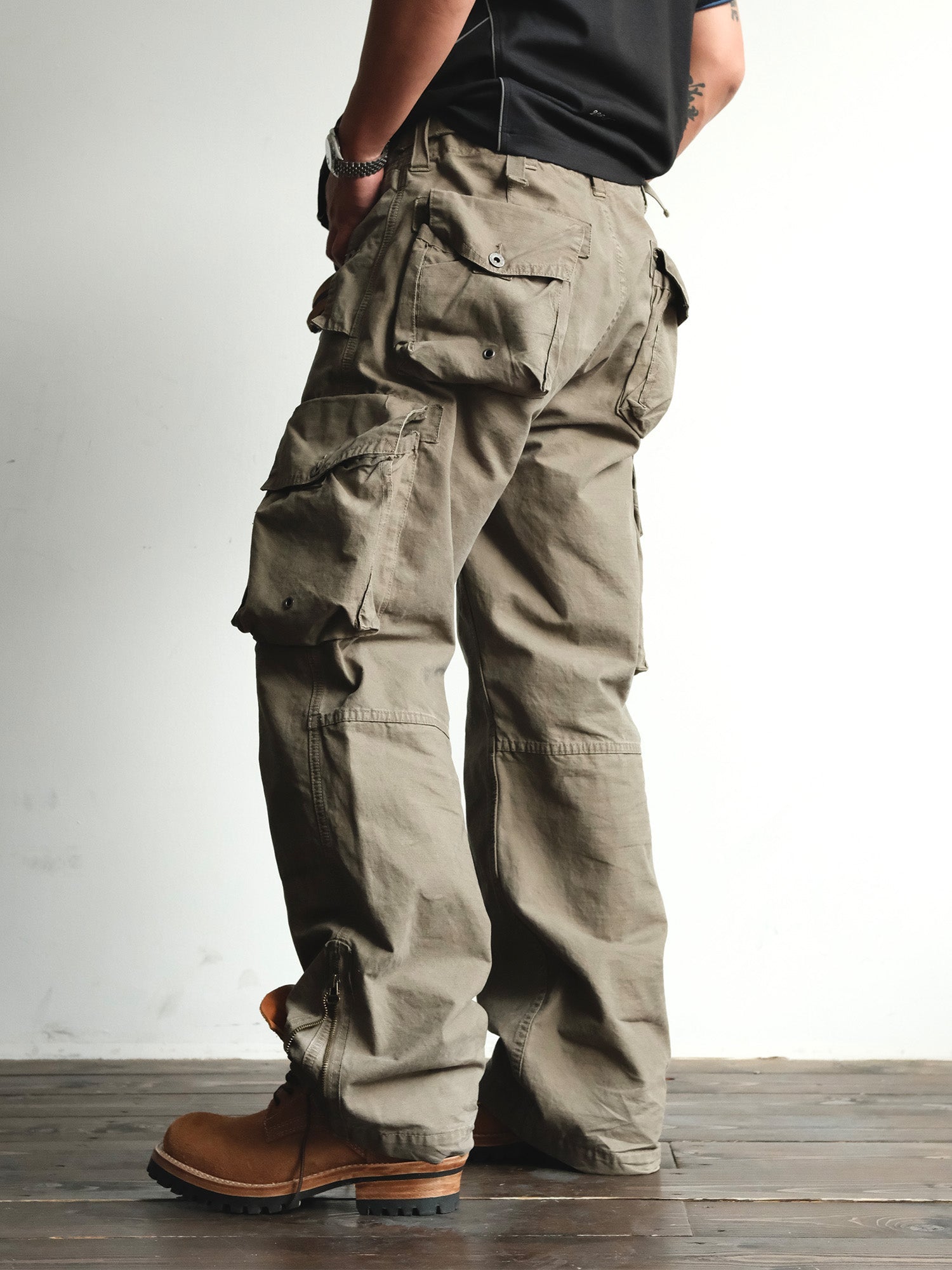 NEIGBORL Washed Distressed Multi-Pocket Cargo Pants-Pants-S-Black-Free Shipping Leatheretro