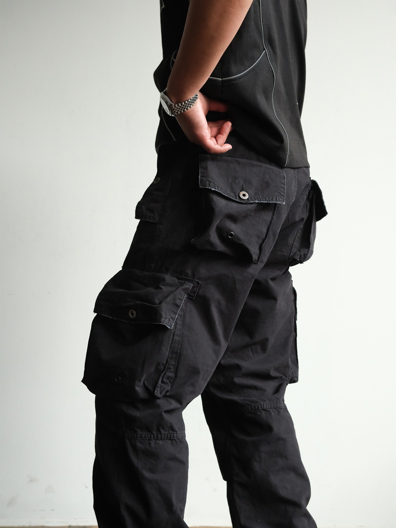 NEIGBORL Washed Distressed Multi-Pocket Cargo Pants-Pants-S-Black-Free Shipping Leatheretro