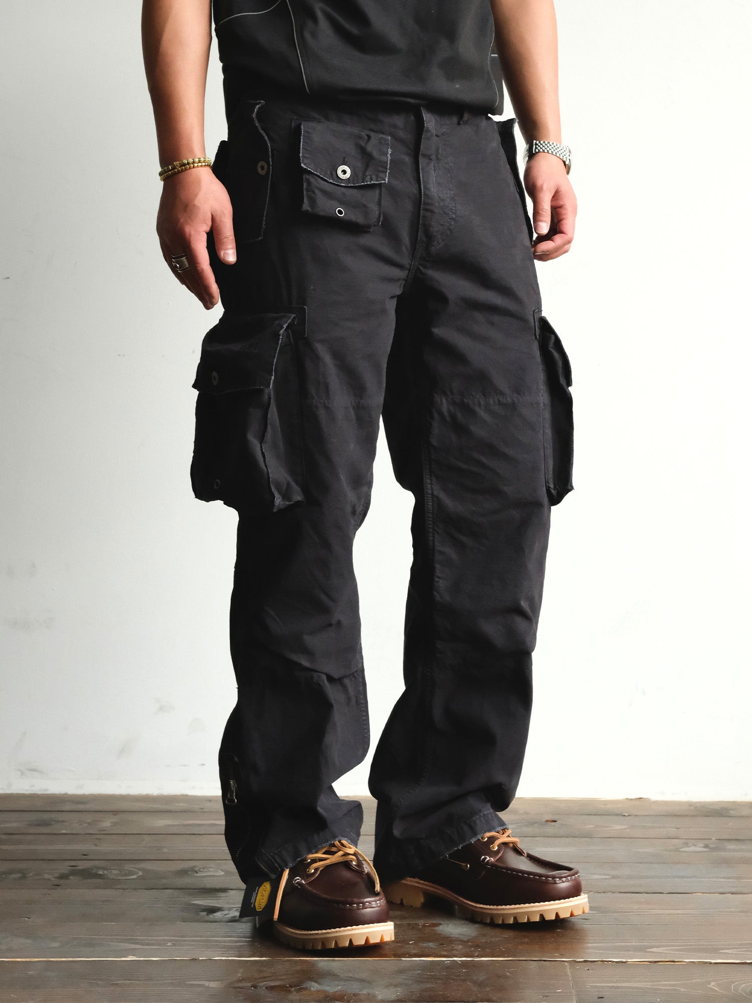 NEIGBORL Washed Distressed Multi-Pocket Cargo Pants-Pants-S-Black-Free Shipping Leatheretro