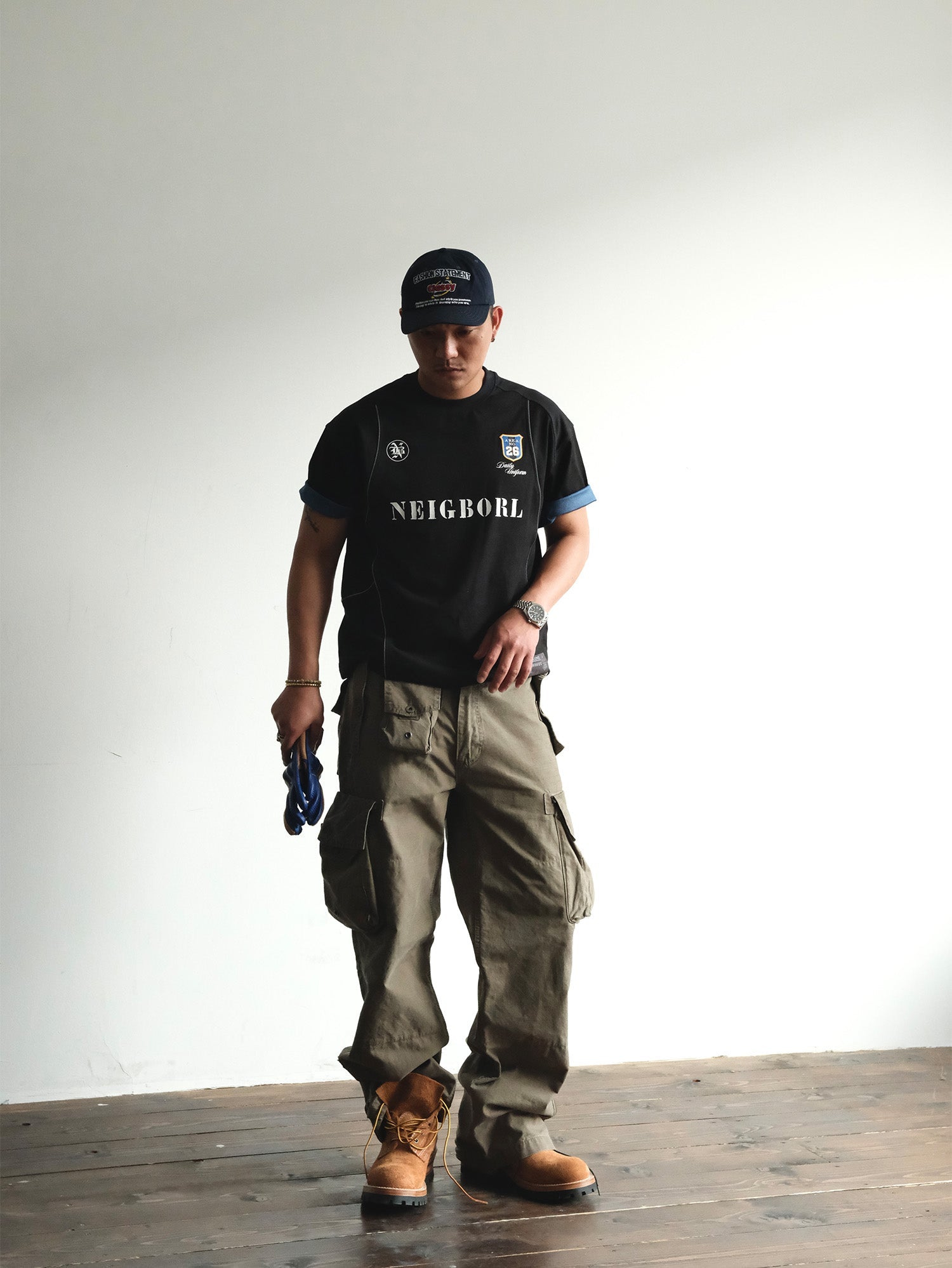 NEIGBORL Washed Distressed Multi-Pocket Cargo Pants-Pants-S-Black-Free Shipping Leatheretro