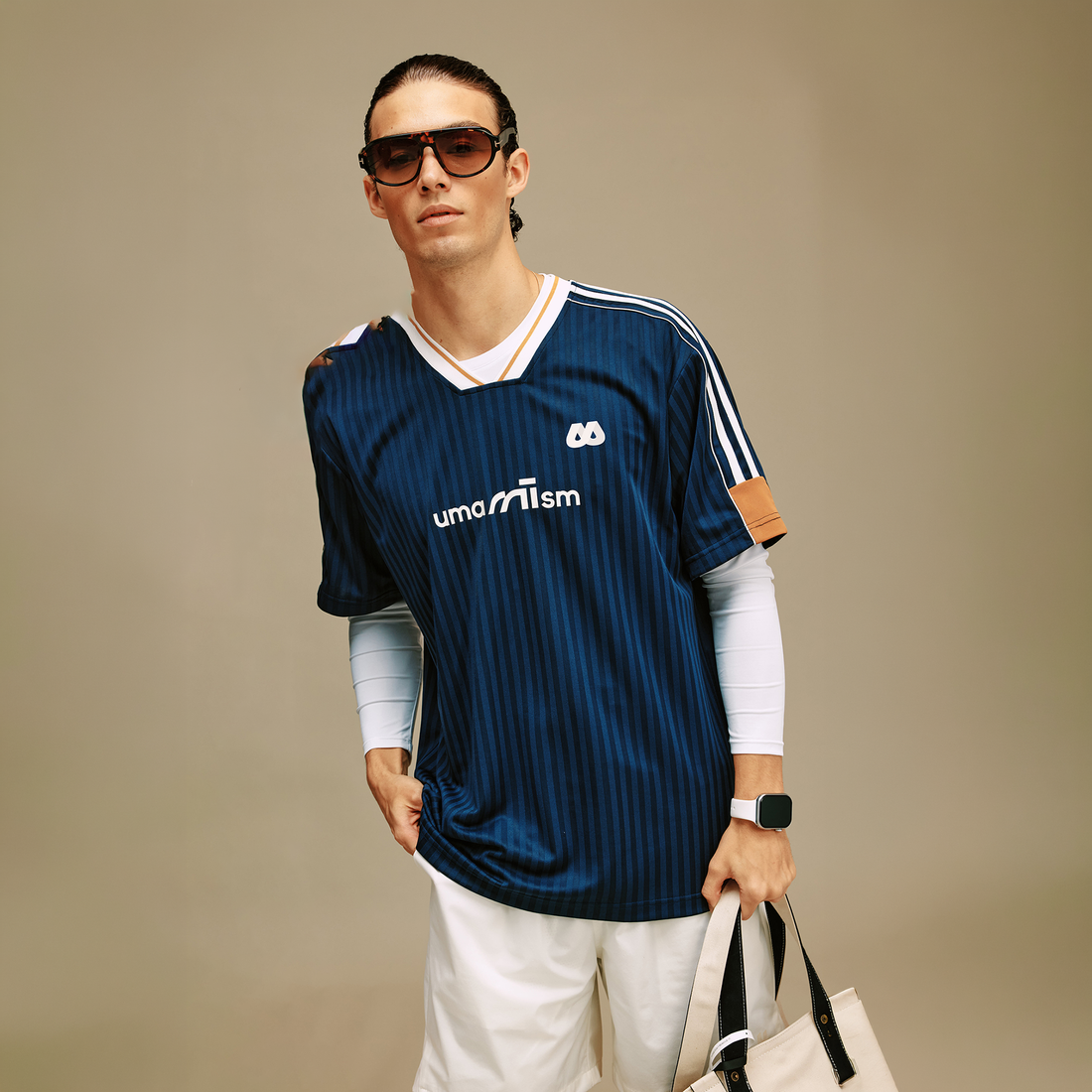 UMAMIISM Jacquard Stripe V-Neck Jersey Tee-T Shirt-XS-Free Shipping Leatheretro