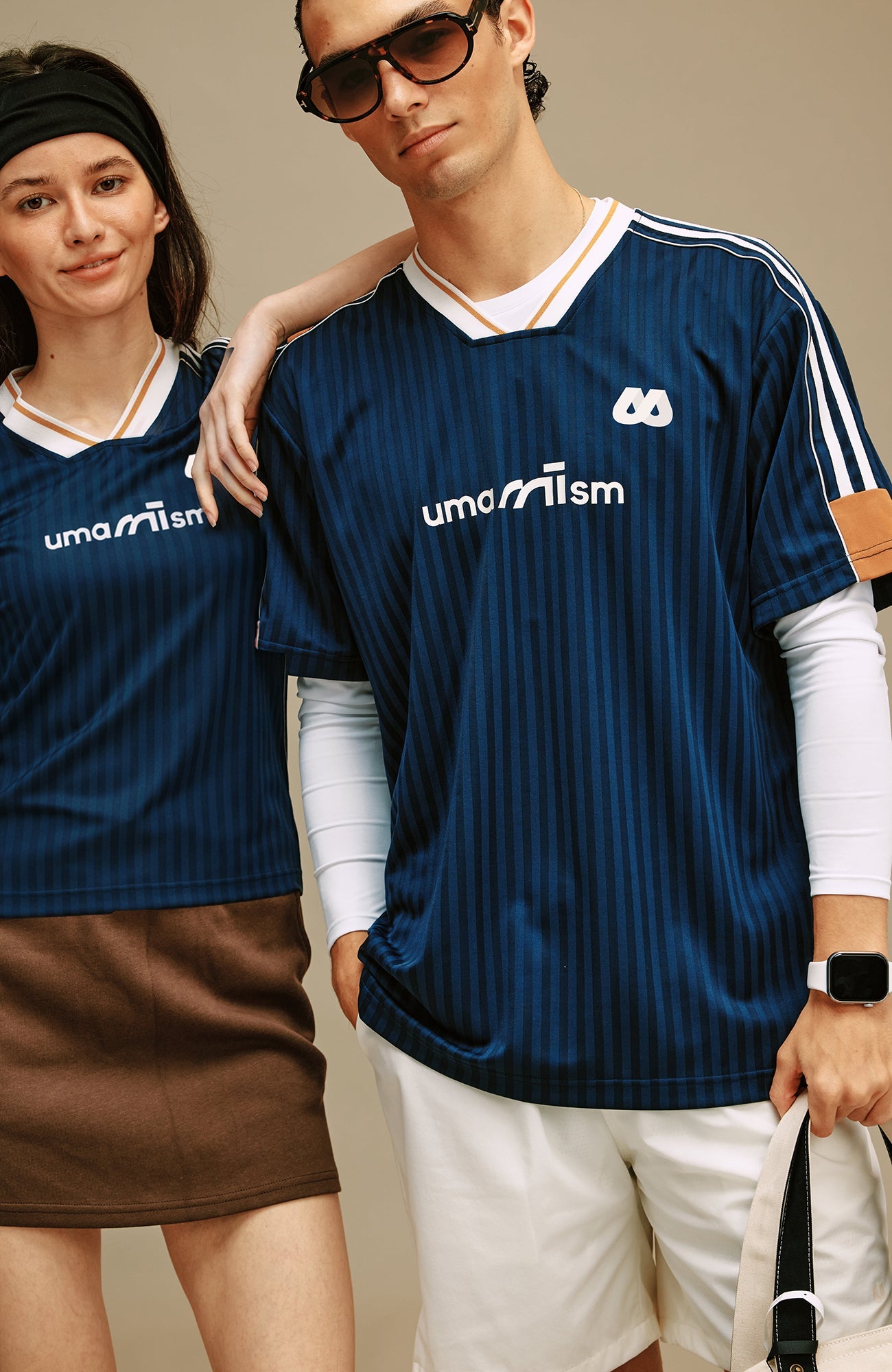 UMAMIISM Jacquard Stripe V-Neck Jersey Tee-T Shirt-XS-Free Shipping Leatheretro