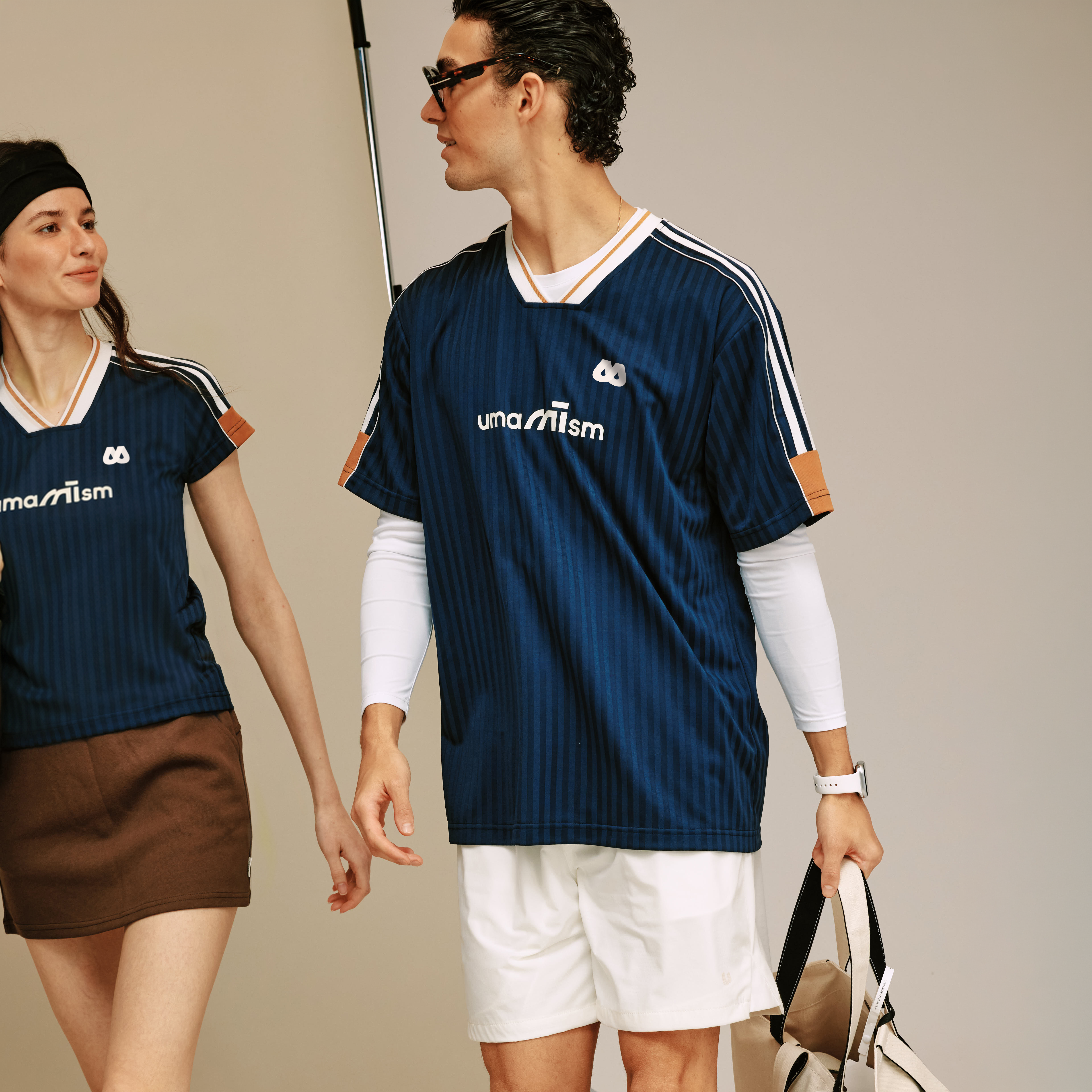 UMAMIISM Jacquard Stripe V-Neck Jersey Tee-T Shirt-XS-Free Shipping Leatheretro