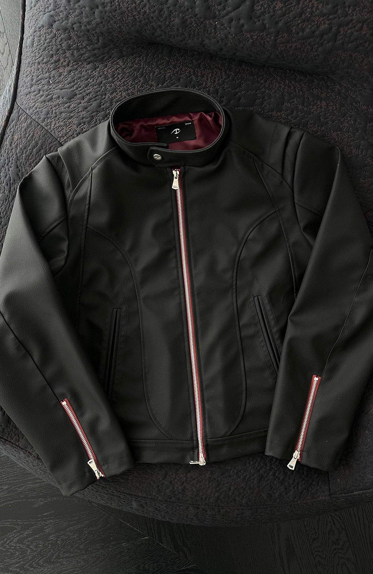 CATSSTAC Harrington PU Jacket-Jacket-M-Red-Free Shipping Leatheretro