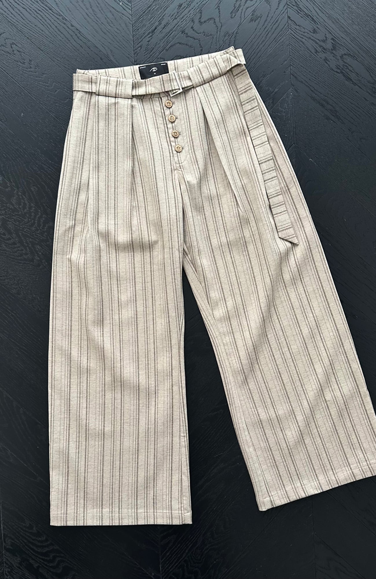 CATSSTAC Button-Closure Striped Double-Pleat Trousers-Pants-M-Khaki-Free Shipping Leatheretro