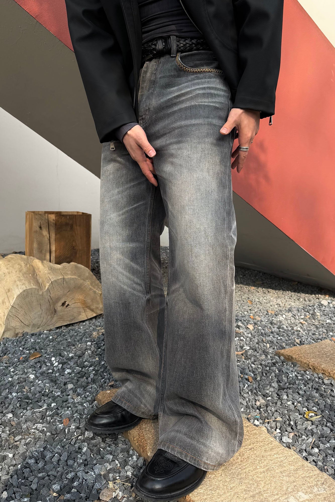 CATSSTAC Classic Whiskering Washed Jeans-Jeans-M-Gray-Free Shipping Leatheretro