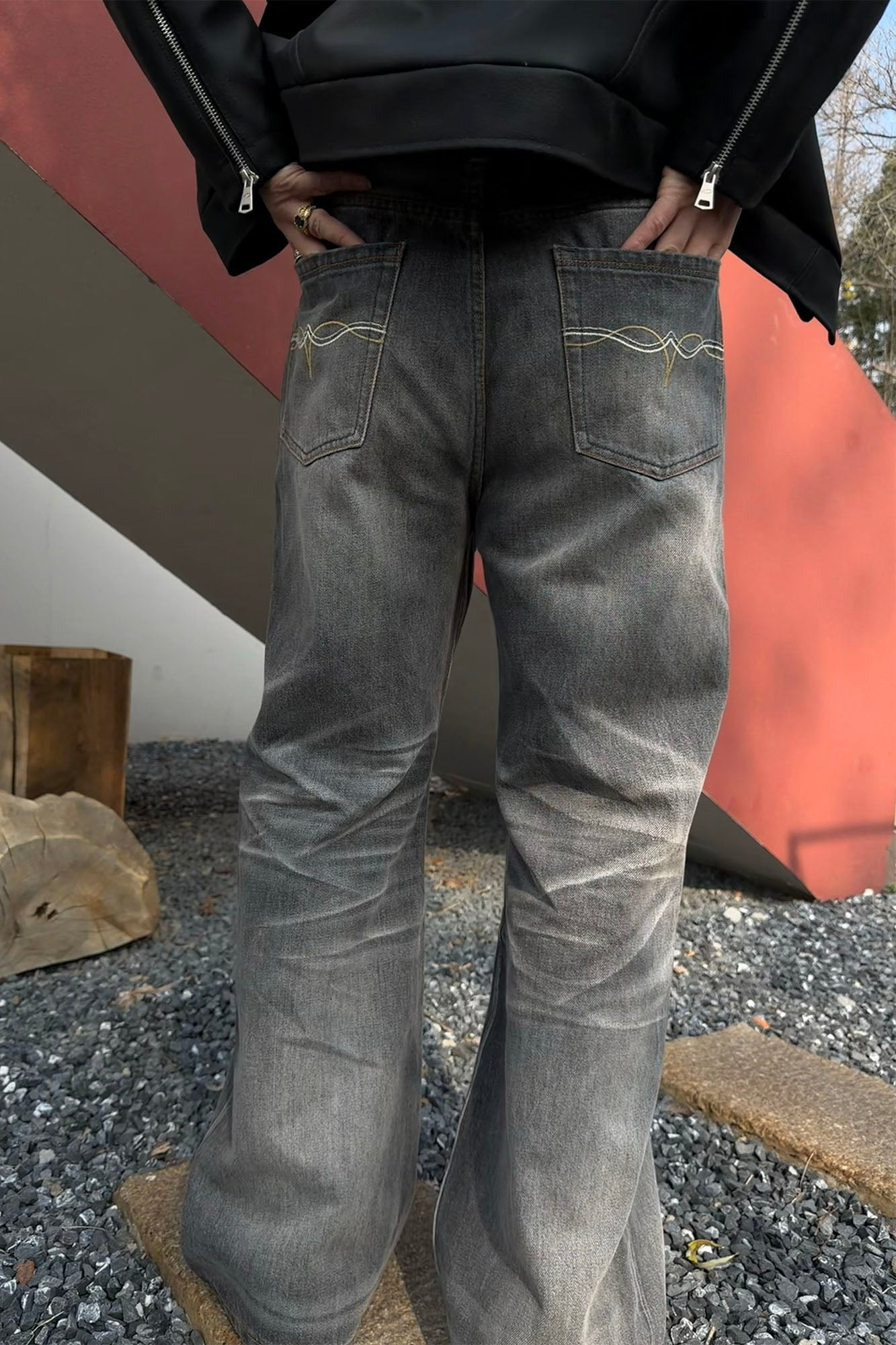 CATSSTAC Classic Whiskering Washed Jeans-Jeans-M-Gray-Free Shipping Leatheretro
